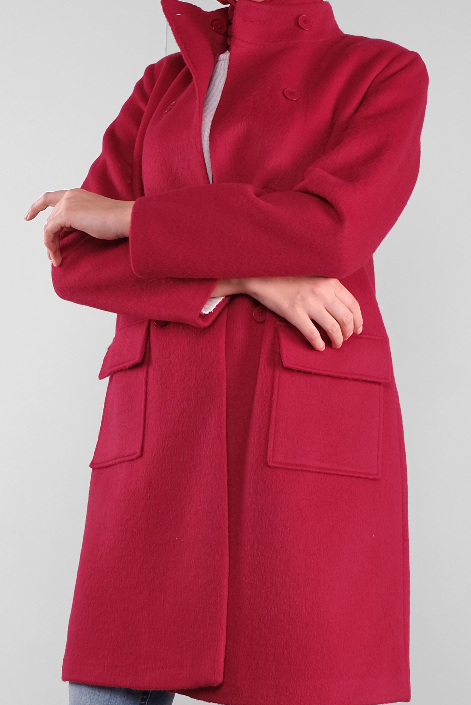 Tesettür giyim BORDO DÜĞMELİ CEPLİ TAY TÜYÜ CEKET 41245