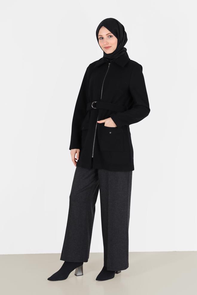 Tesettür giyim  KEMER DETAYLI FERMUARLI CEPLİ CEKET 41246  - ALVİNA