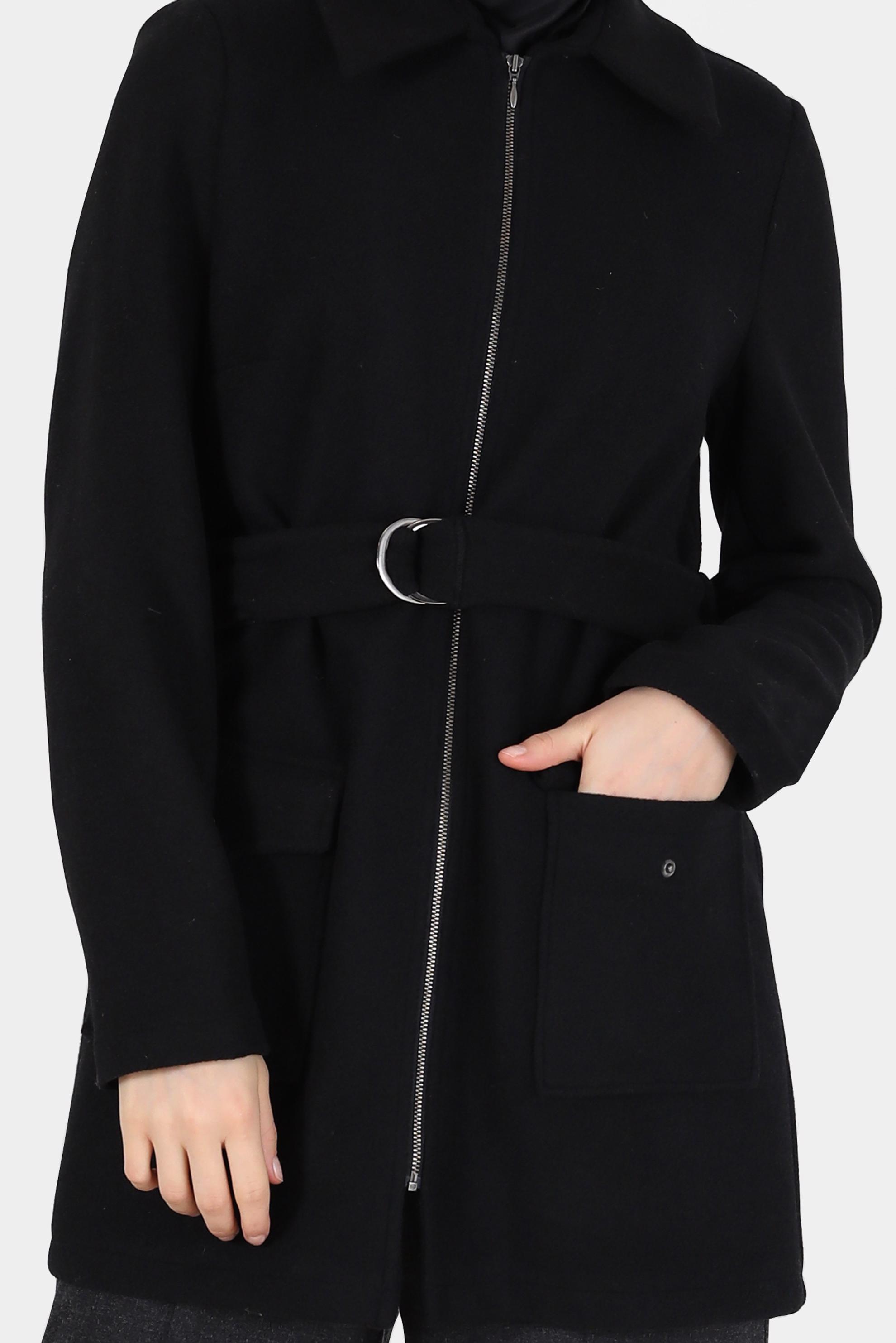 Tesettür giyim SİYAH KEMER DETAYLI FERMUARLI CEPLİ CEKET 41246 