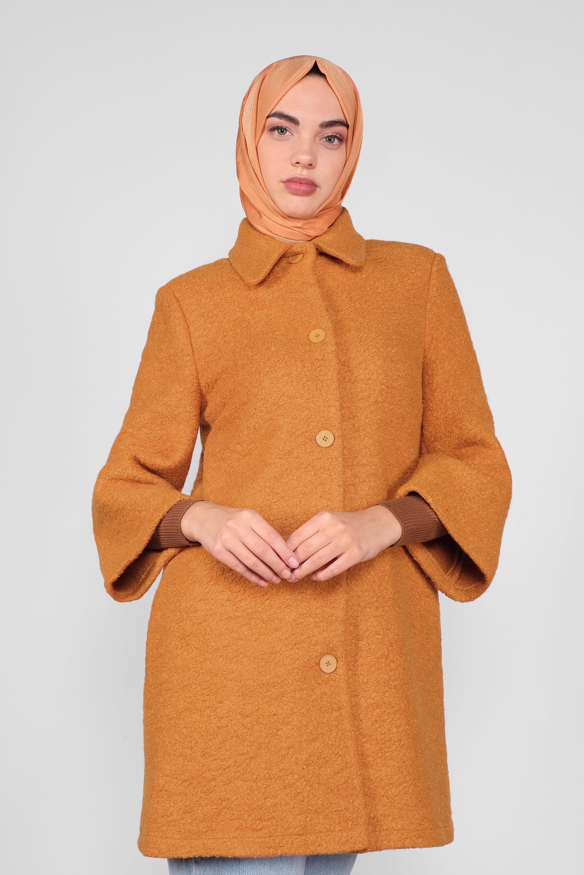 Tesettür giyim SARI DÜĞMELİ YÜN CEKET 41247 