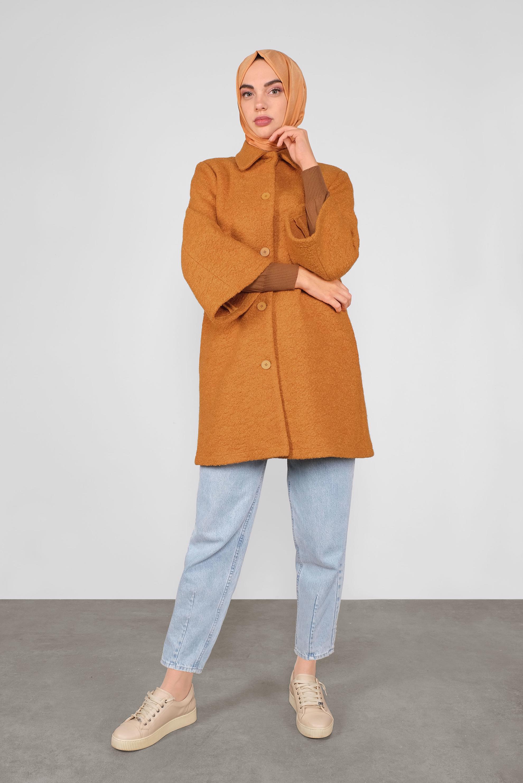 Tesettür giyim SARI DÜĞMELİ YÜN CEKET 41247 