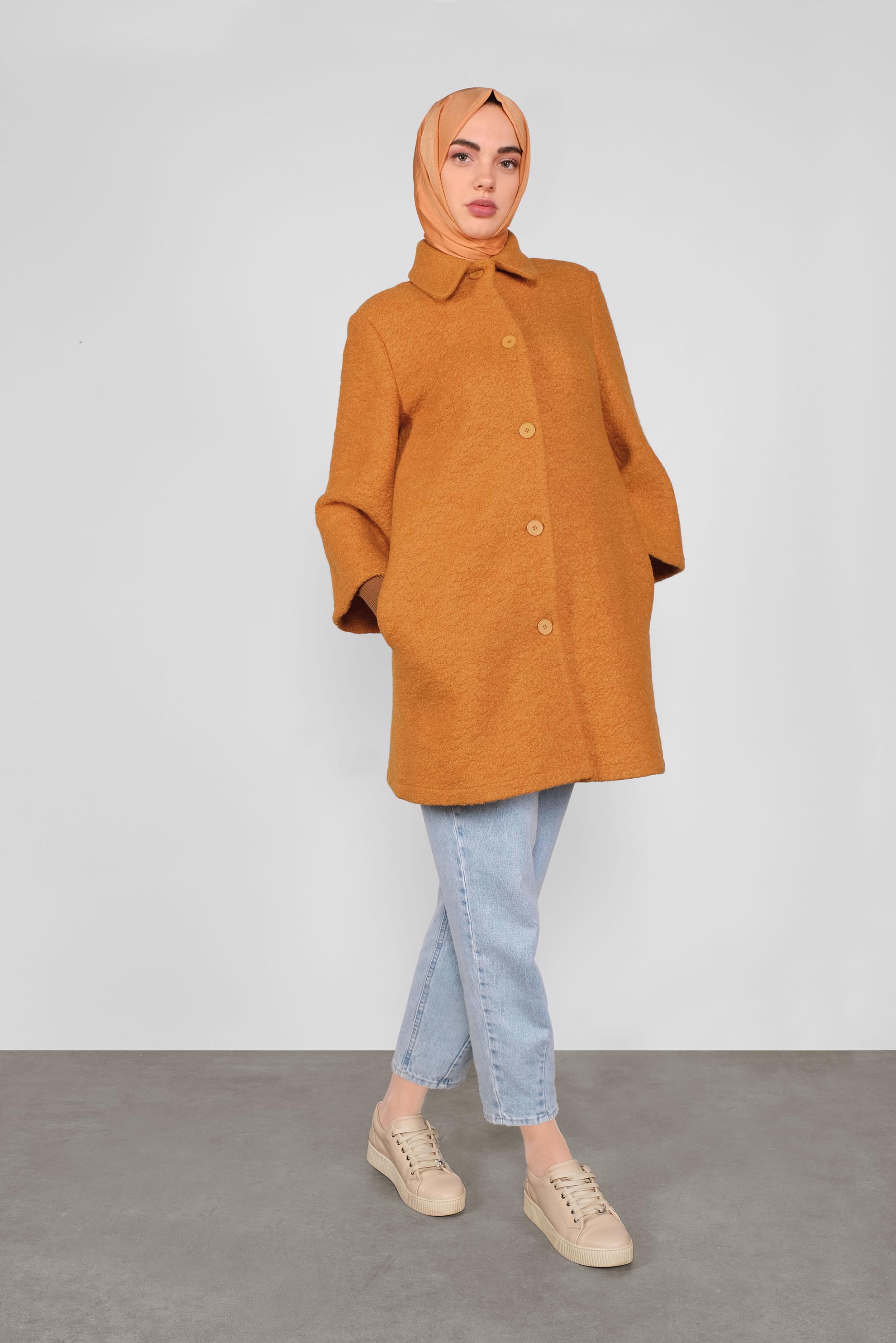 Tesettür giyim SARI DÜĞMELİ YÜN CEKET 41247 