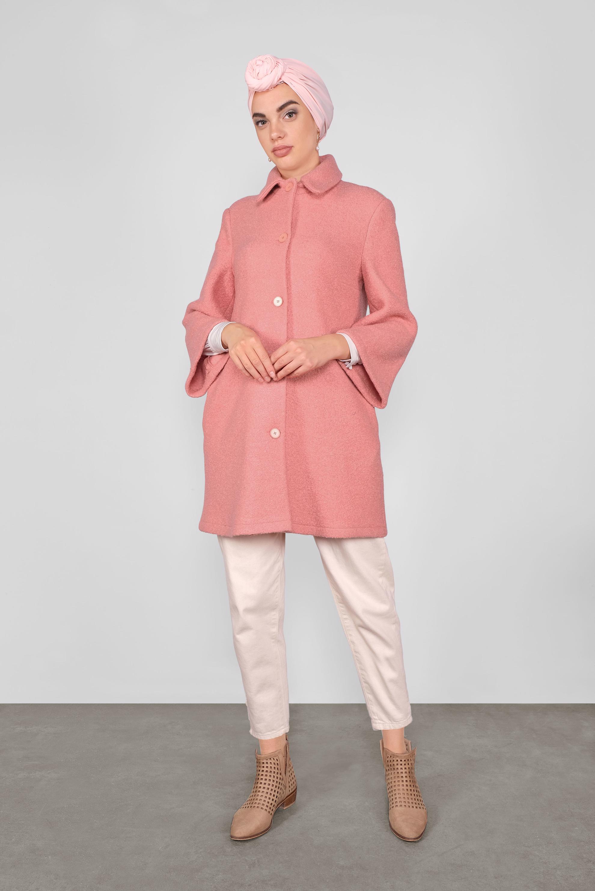 Tesettür giyim PUDRA DÜĞMELİ YÜN CEKET 41247 