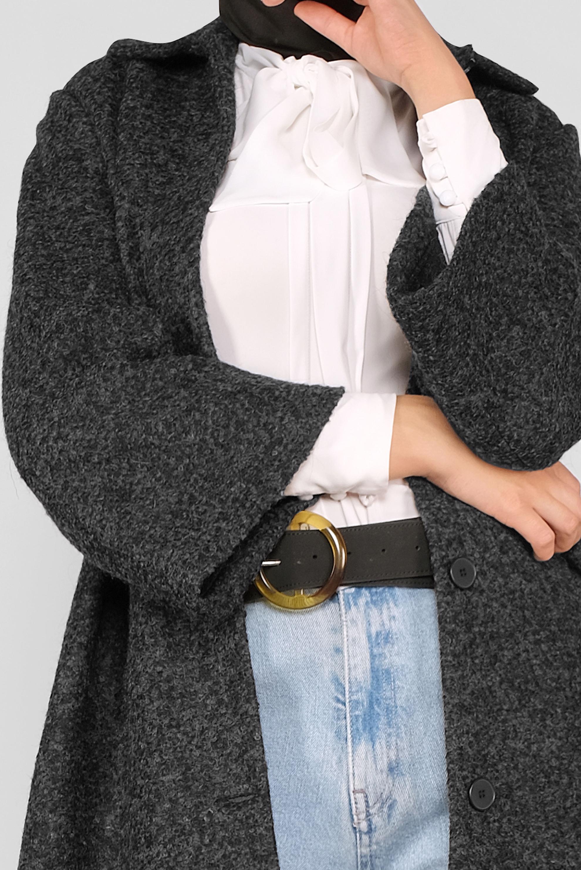 Tesettür giyim GRİ DÜĞMELİ YÜN CEKET 41247 