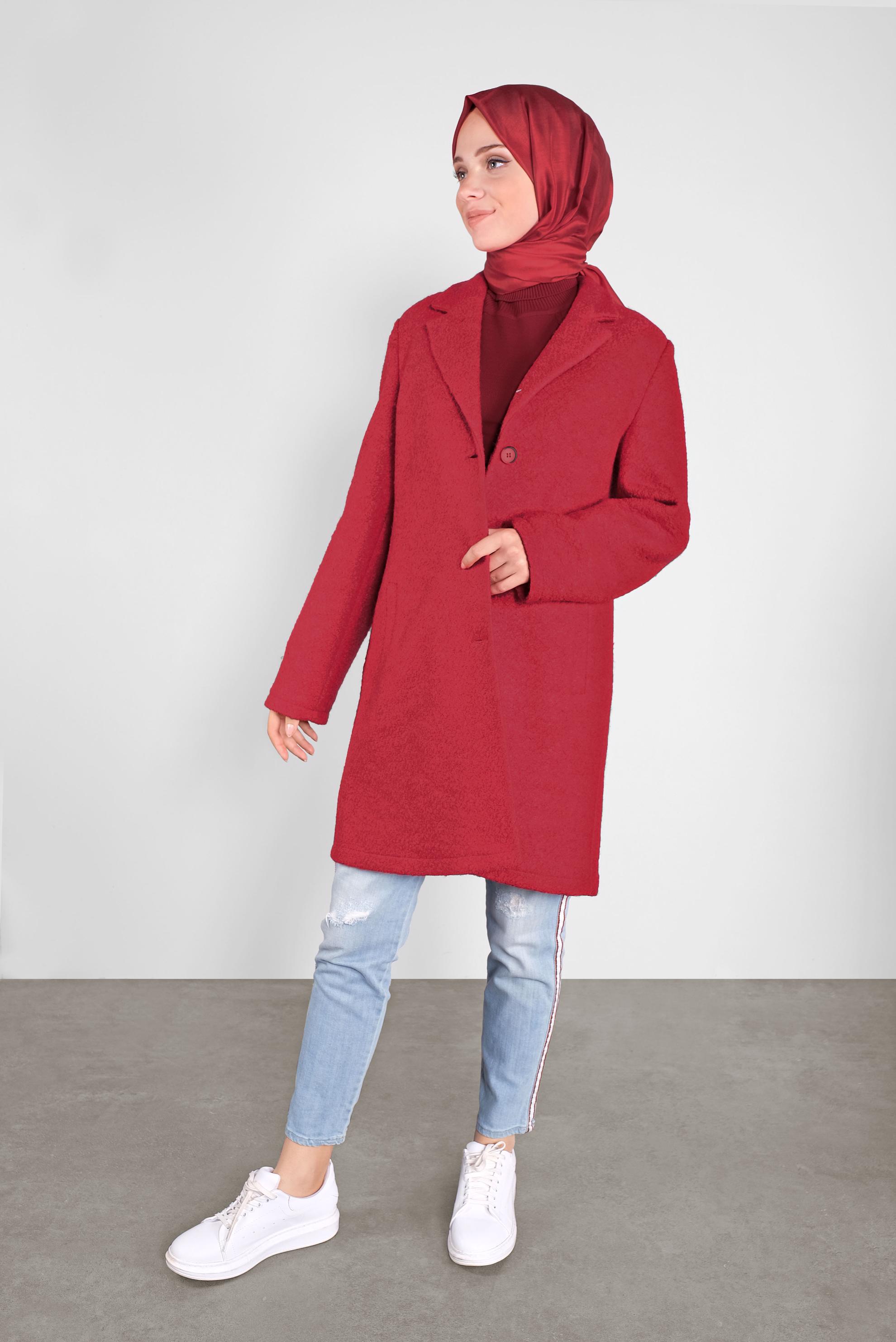 Tesettür giyim KIRMIZI KLASİK YÜN CEKET 41248	