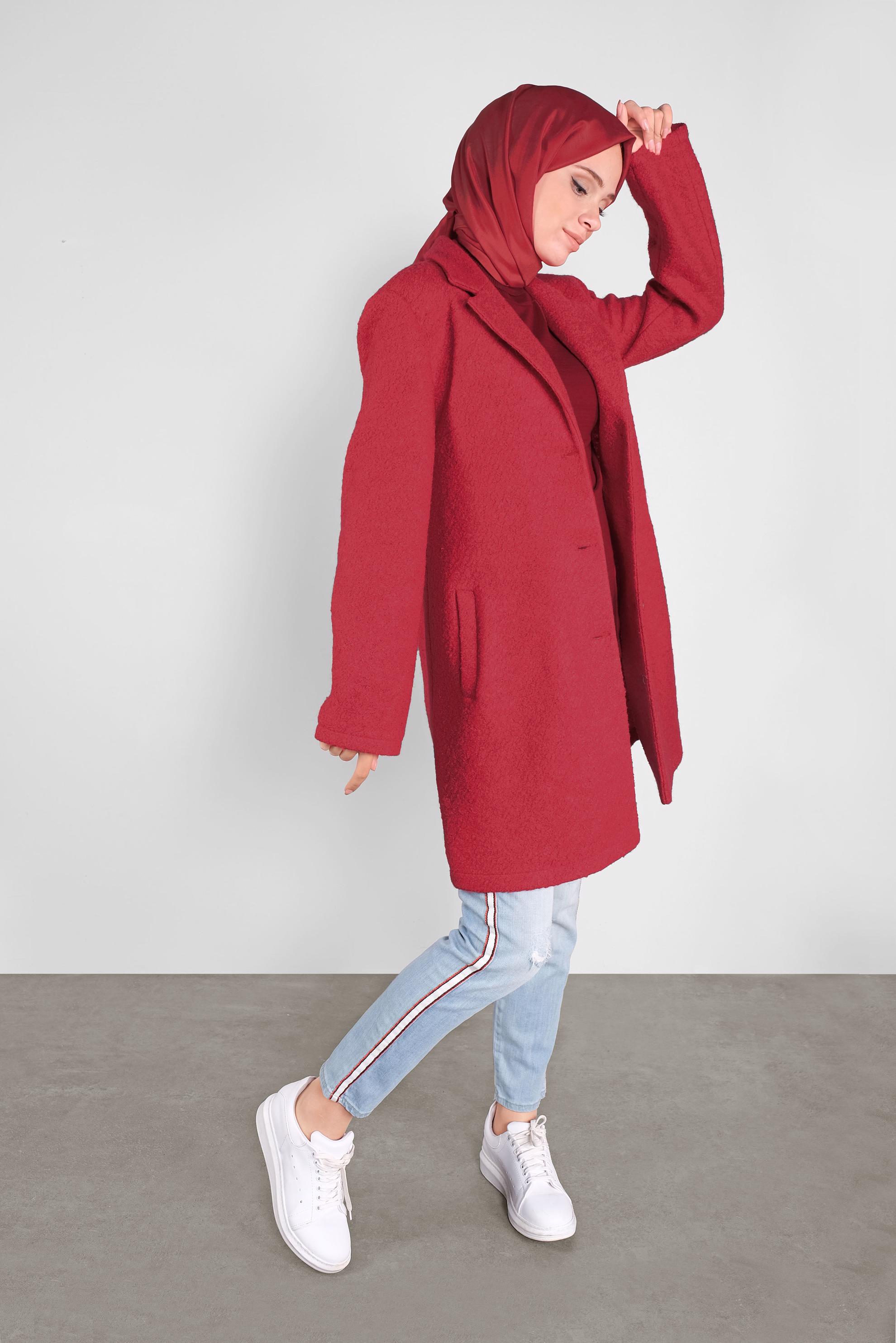 Tesettür giyim KIRMIZI KLASİK YÜN CEKET 41248	