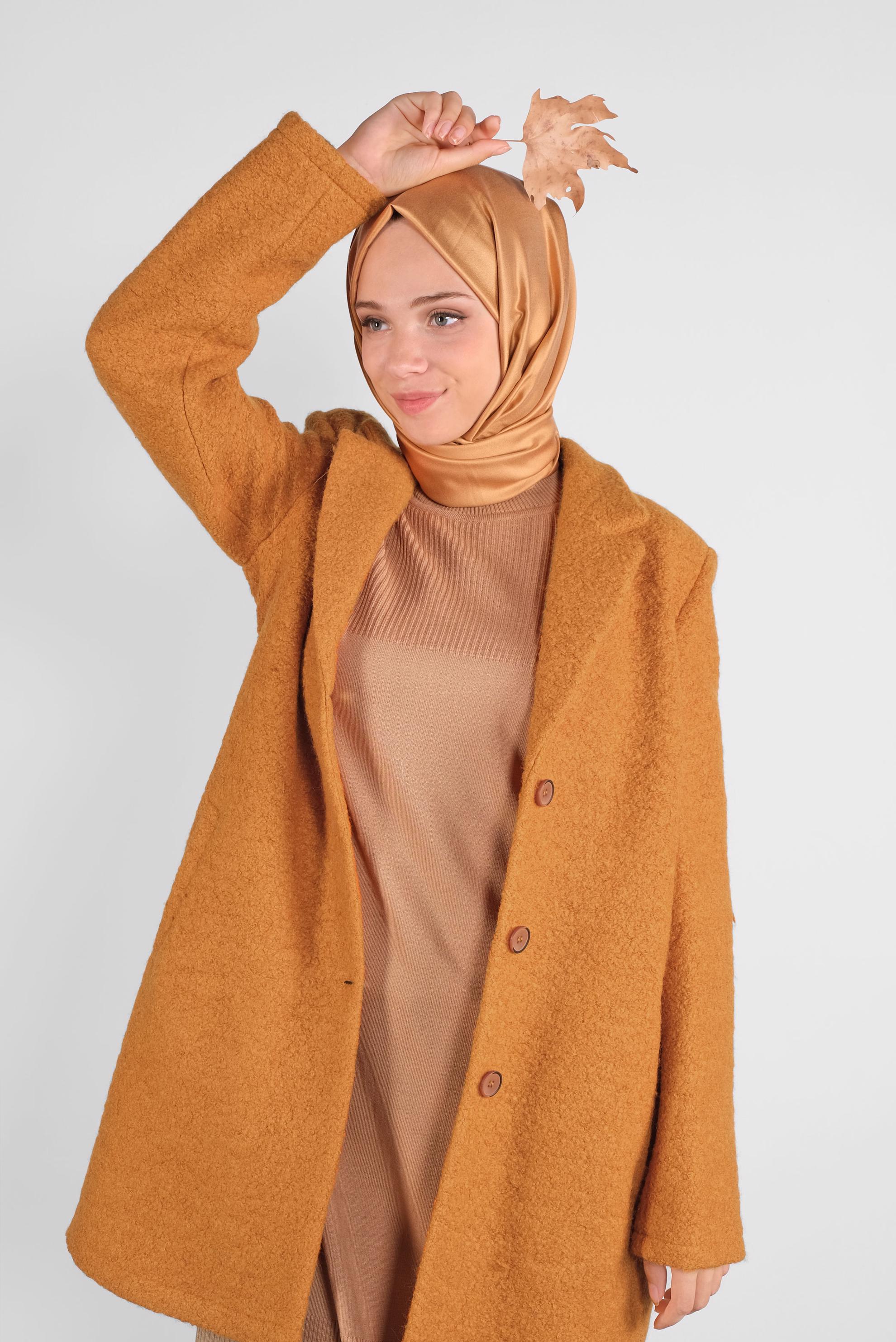 Tesettür giyim SARI KLASİK YÜN CEKET 41248	