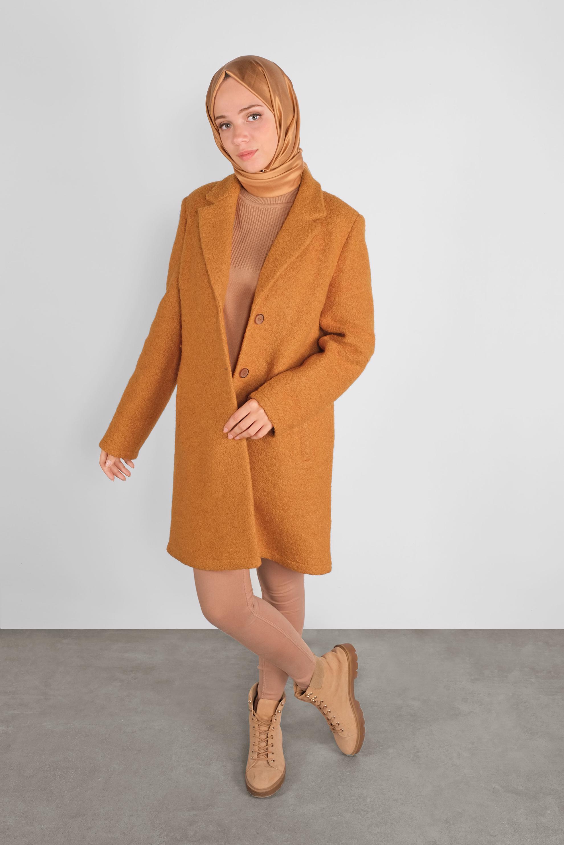 Tesettür giyim SARI KLASİK YÜN CEKET 41248	