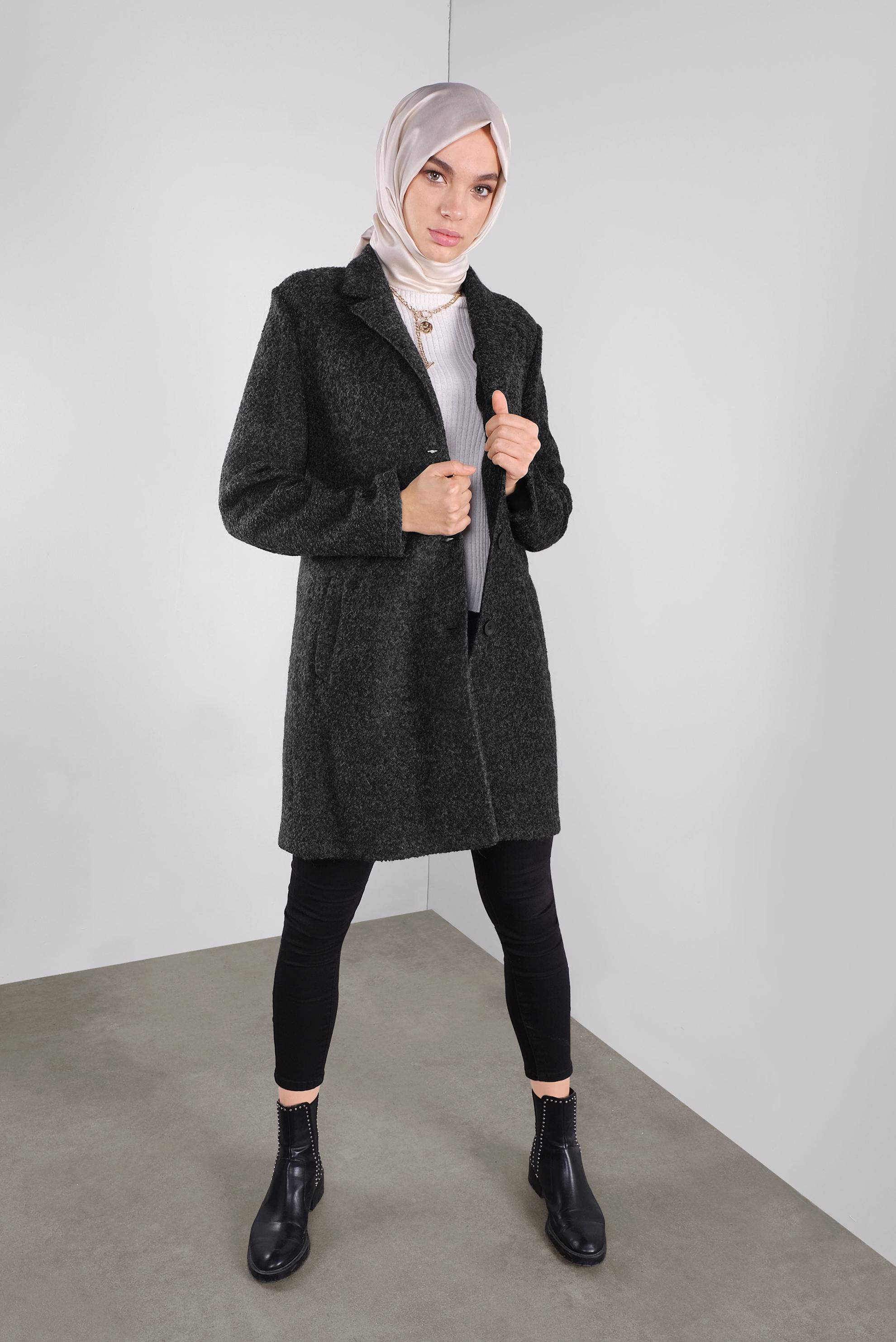 Tesettür giyim GRİ KLASİK YÜN CEKET 41248	