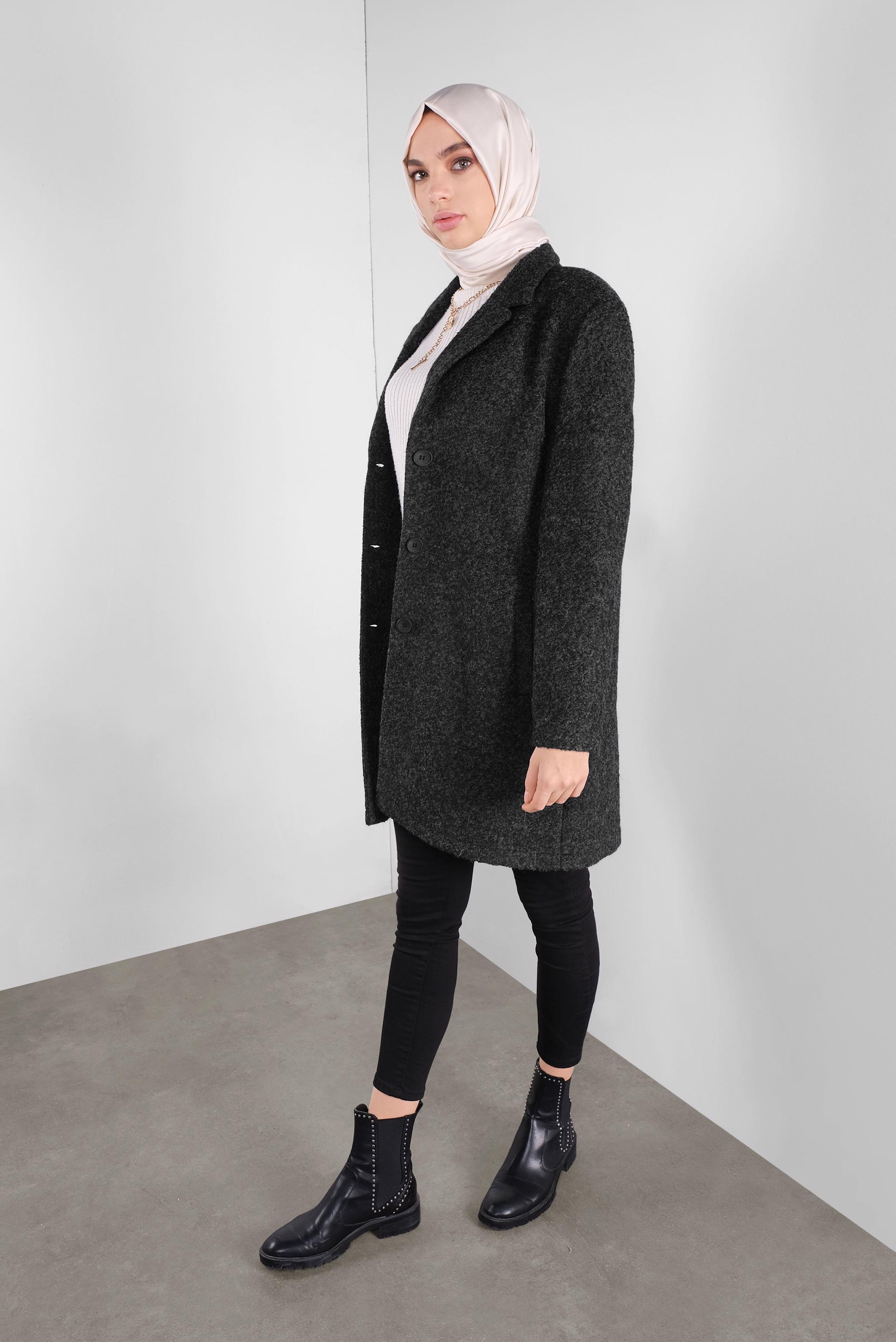 Tesettür giyim GRİ KLASİK YÜN CEKET 41248	