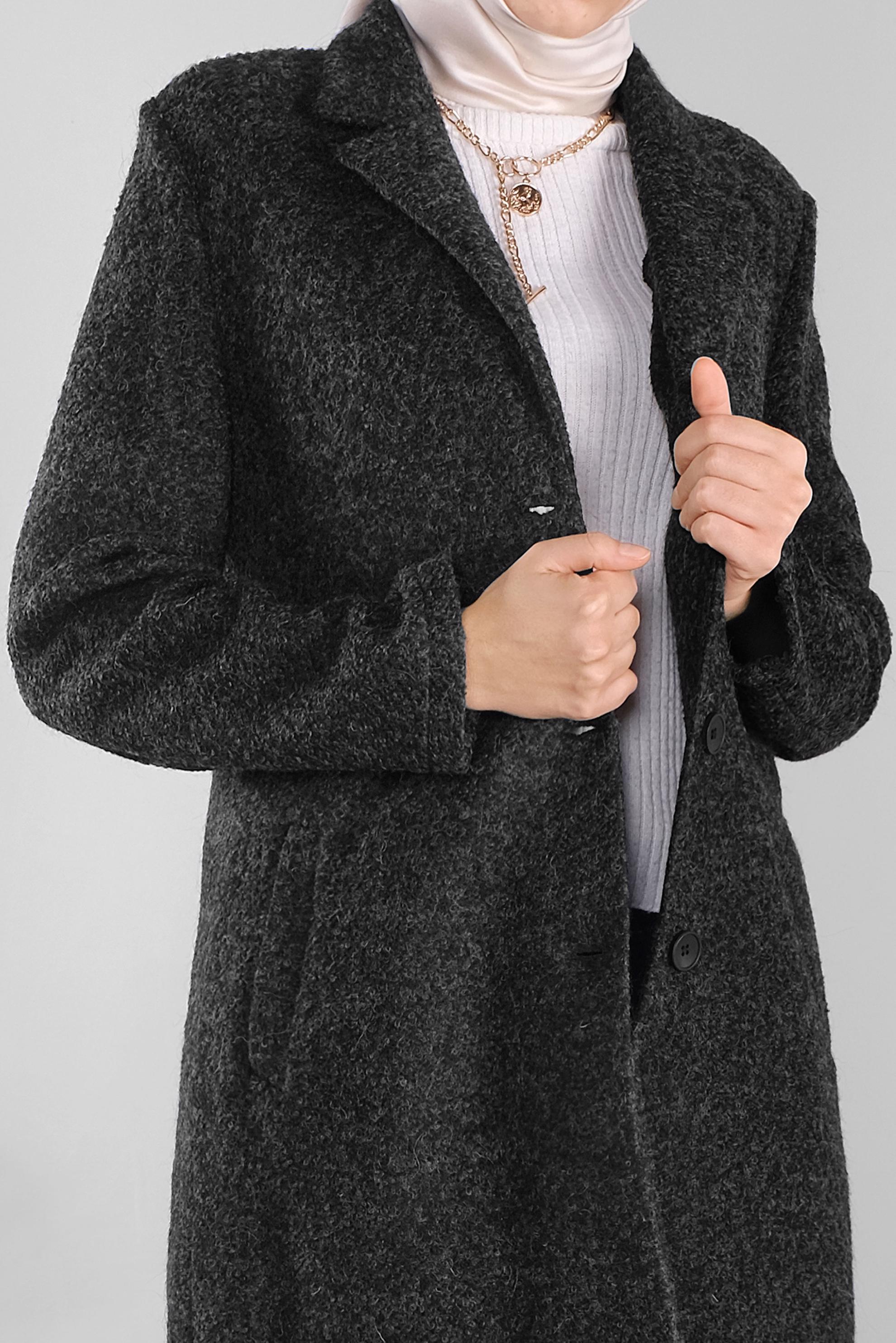 Tesettür giyim GRİ KLASİK YÜN CEKET 41248	