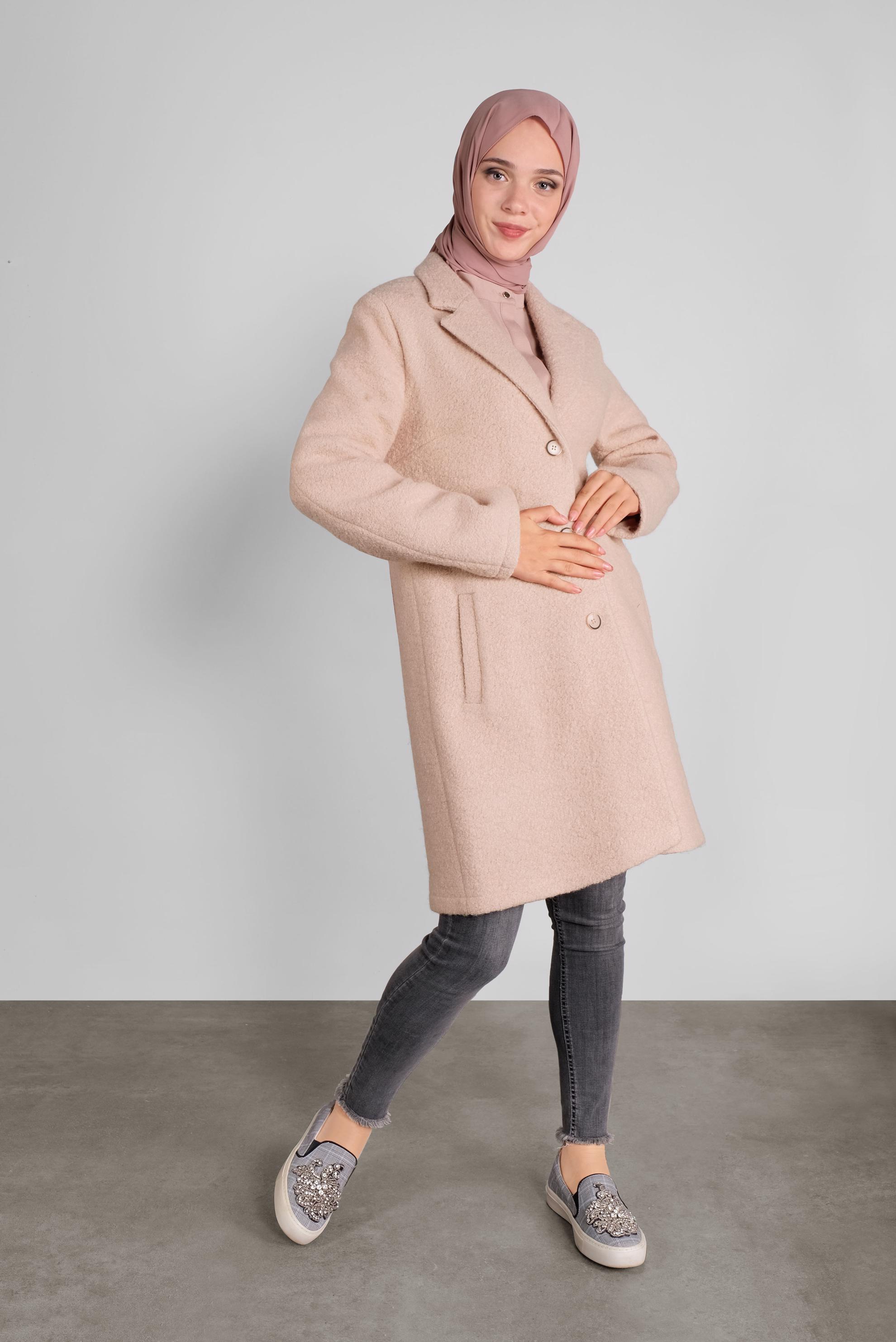 Tesettür giyim BEJ KLASİK YÜN CEKET 41248	