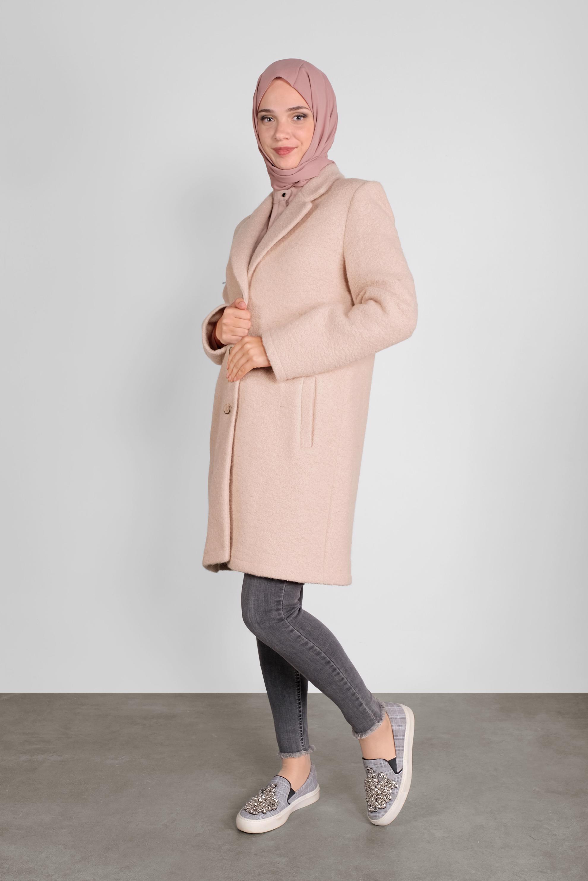 Tesettür giyim BEJ KLASİK YÜN CEKET 41248	