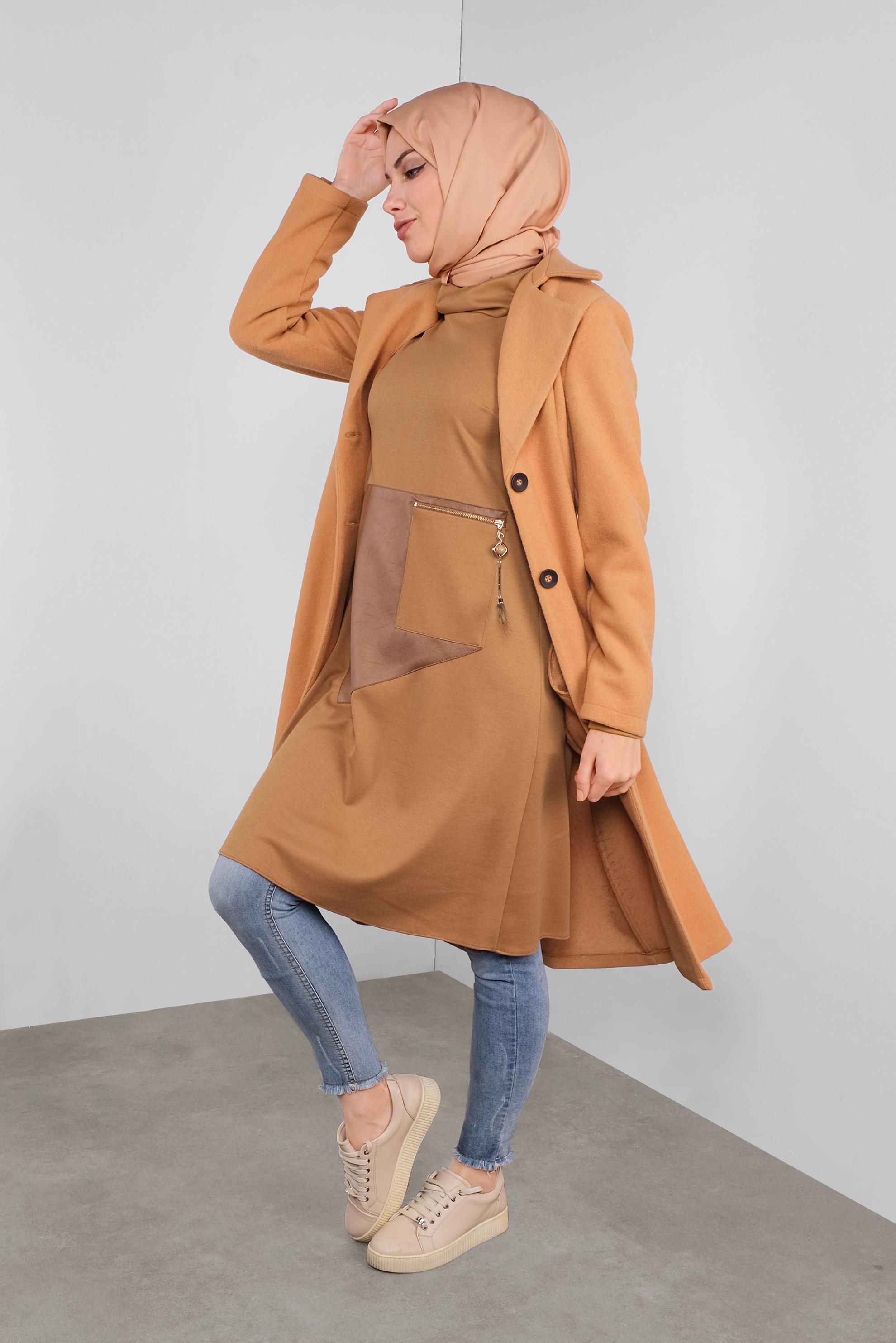 Tesettür giyim KAHVE DÜĞMELİ GİY ÇIK 41250