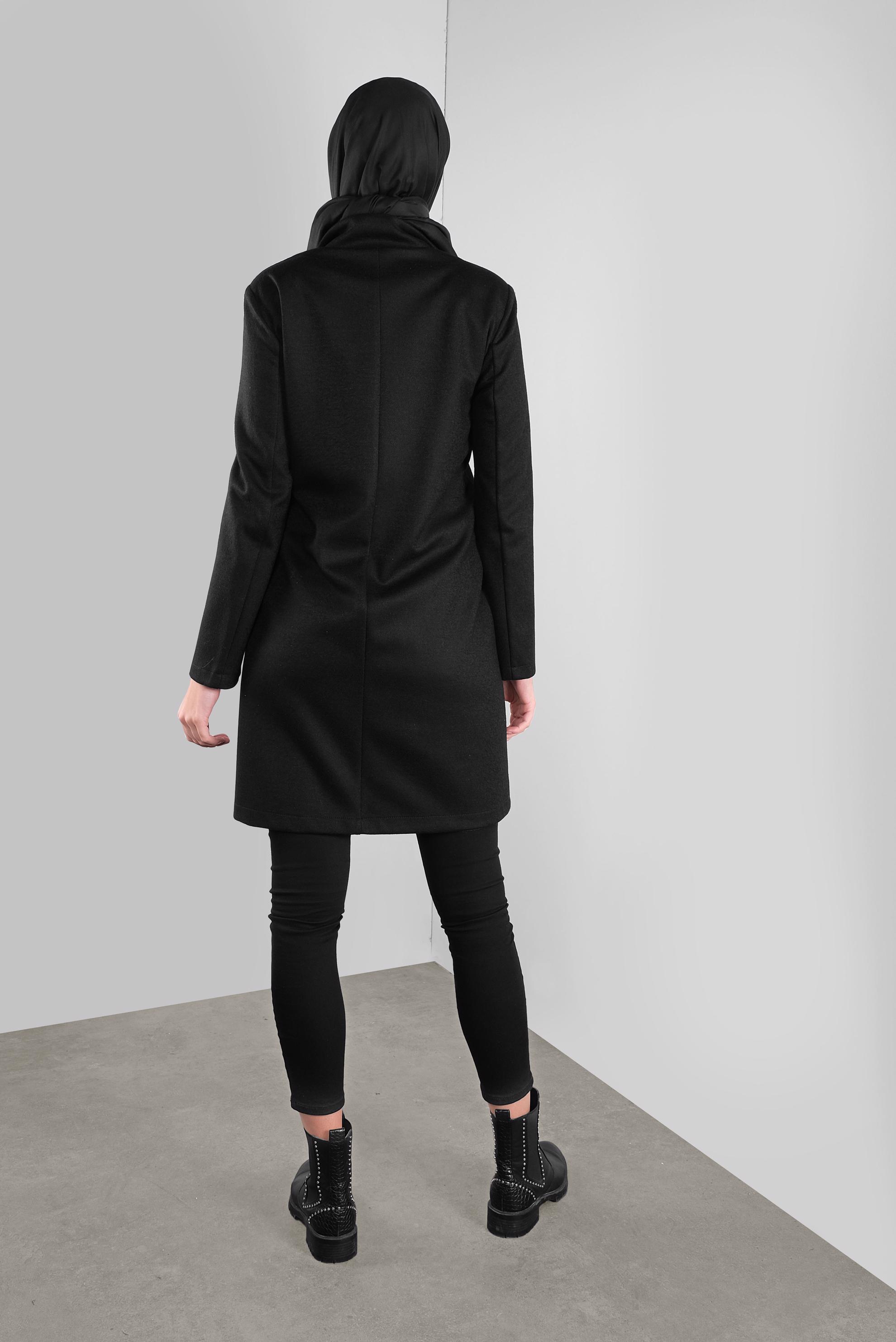 Tesettür giyim SİYAH FERMUARLI YÜN CEKET 41259