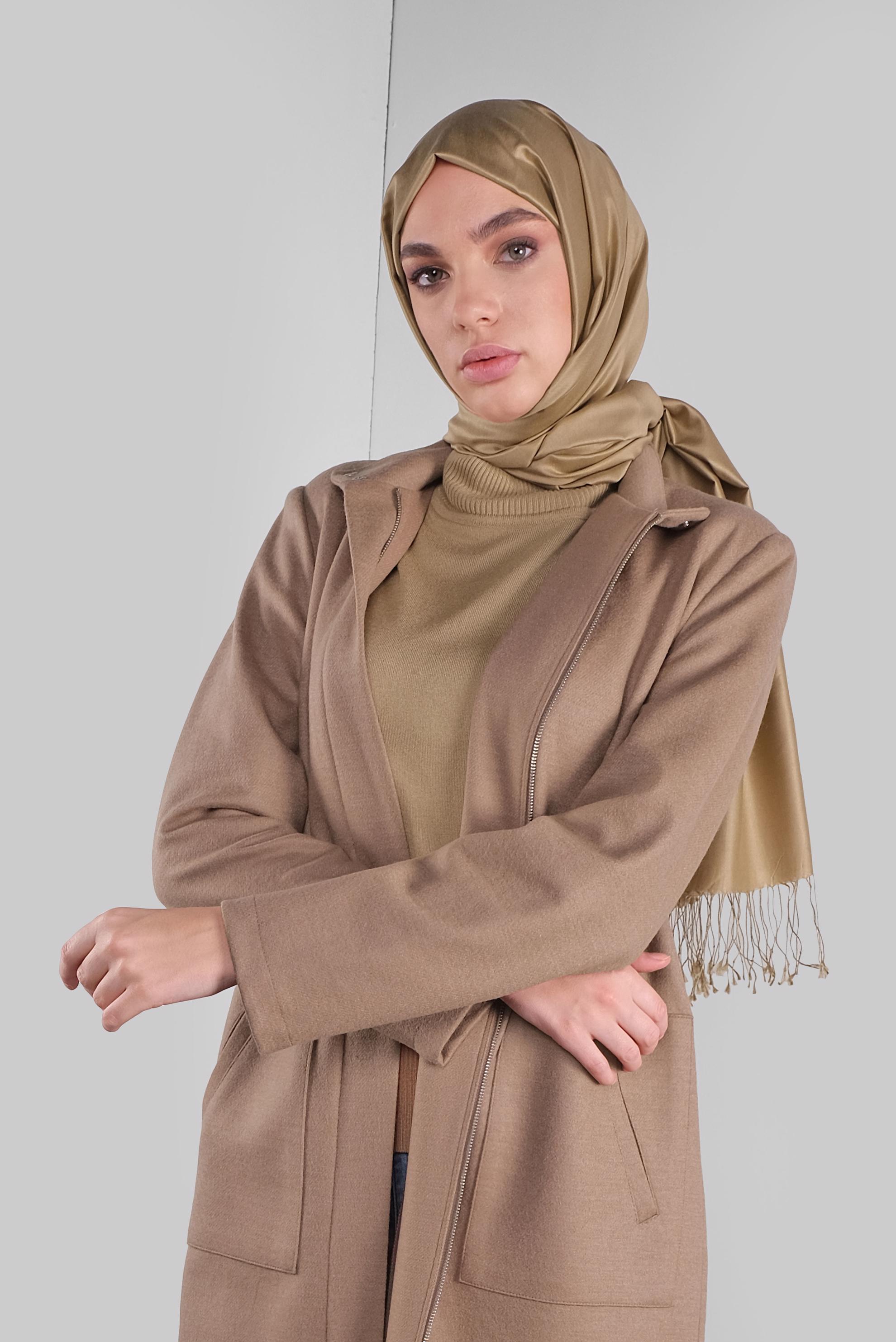 Tesettür giyim KAHVE FERMUARLI YÜN CEKET 41259