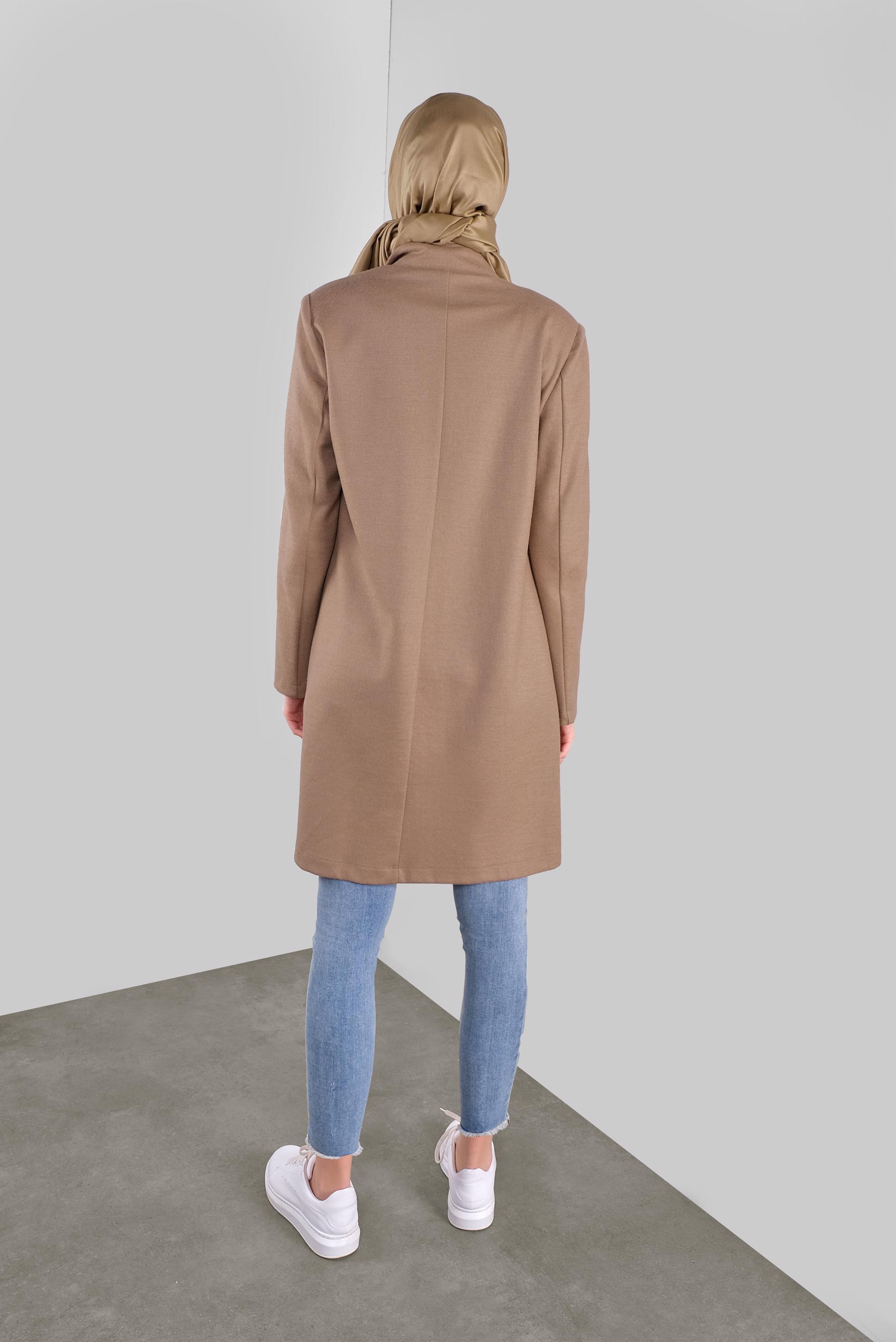 Tesettür giyim KAHVE FERMUARLI YÜN CEKET 41259