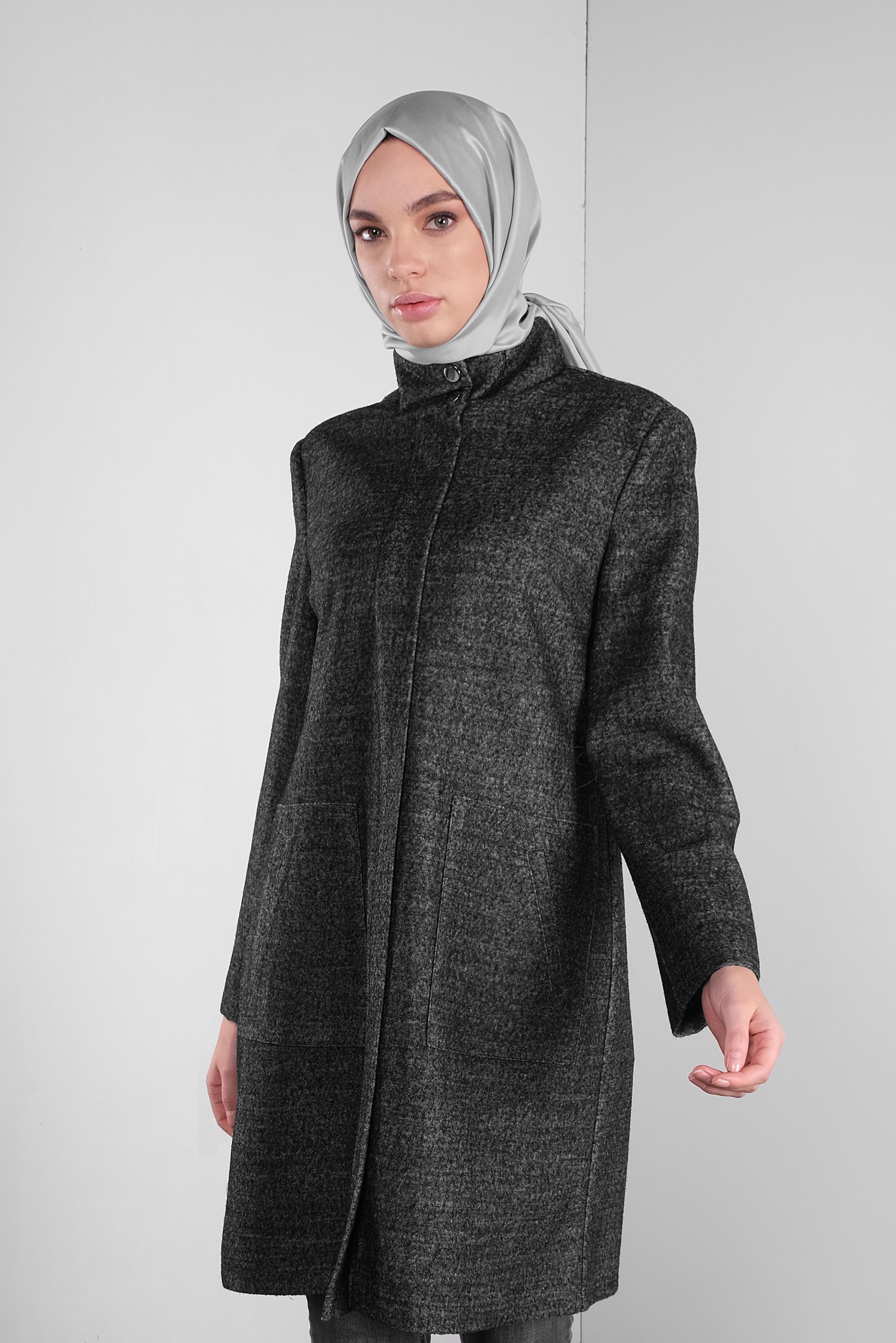 Tesettür giyim GRİ FERMUARLI YÜN CEKET 41259