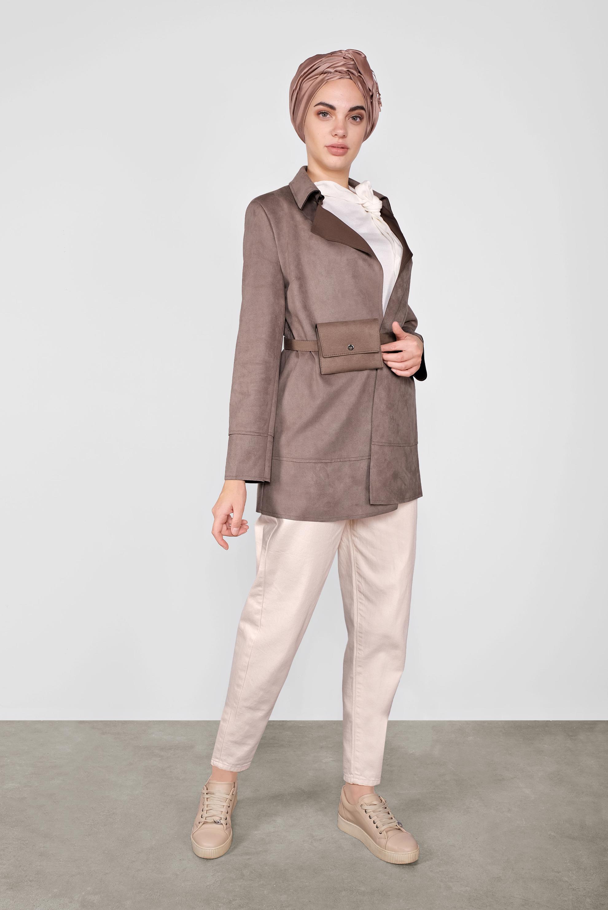 Tesettür giyim KAHVE SÜET CEKET 41261 