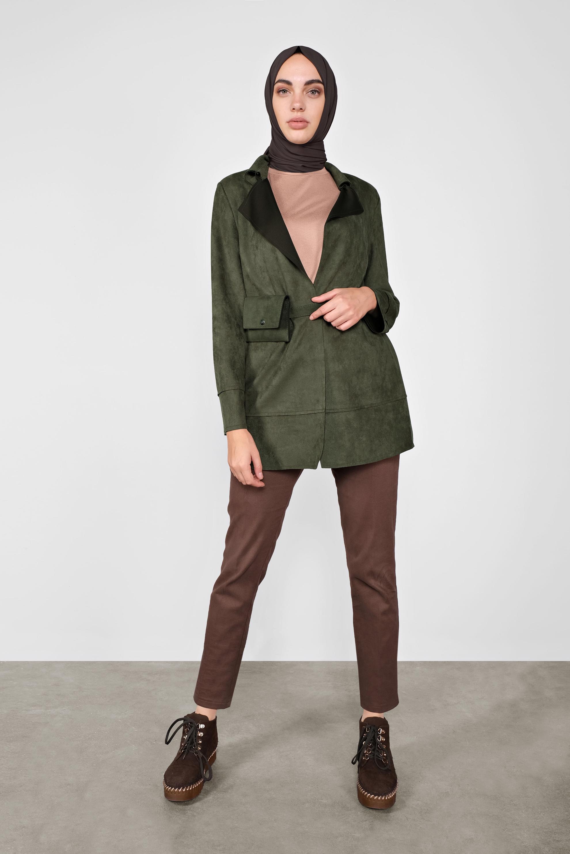 Tesettür giyim HAKİ SÜET CEKET 41261 