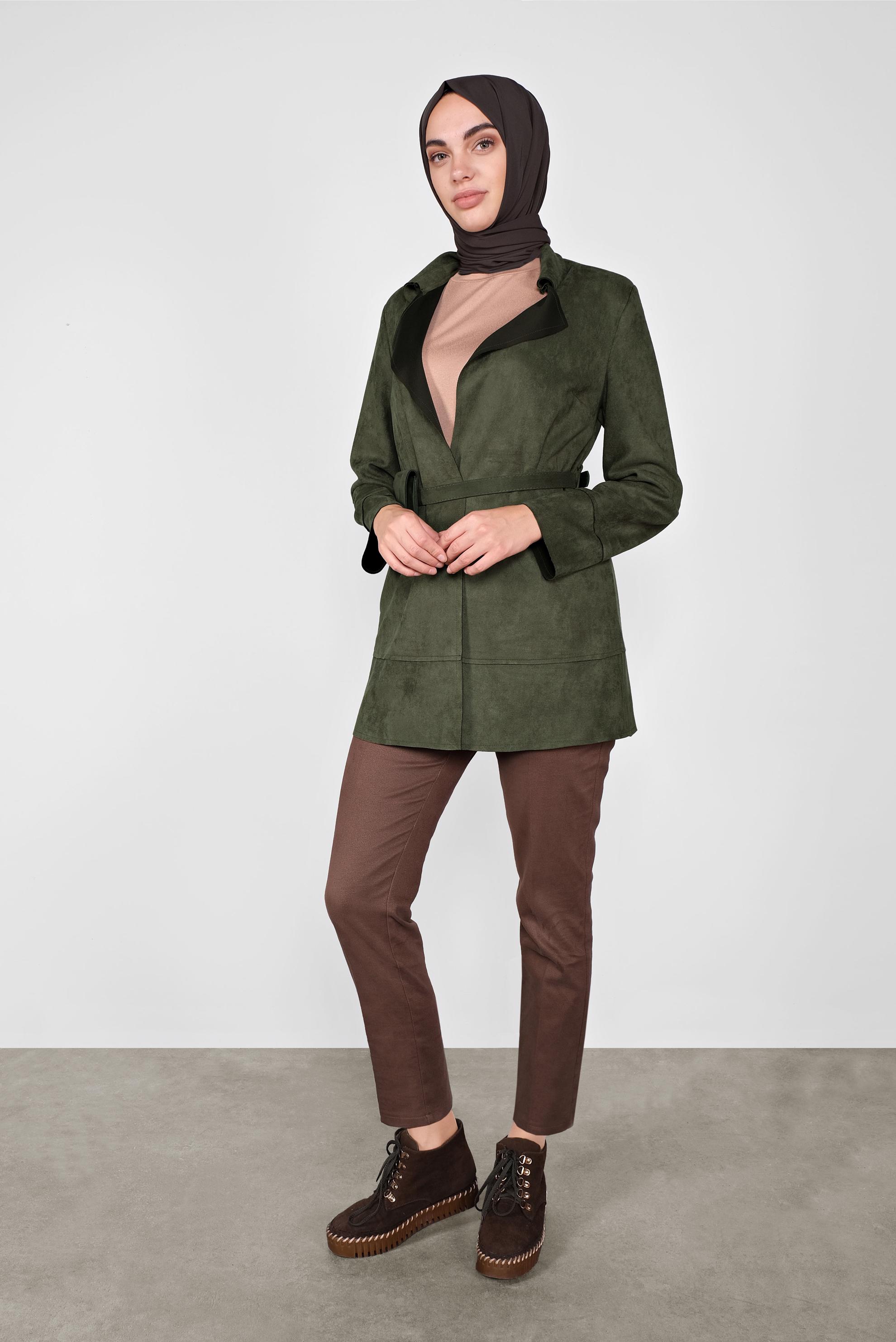 Tesettür giyim HAKİ SÜET CEKET 41261 