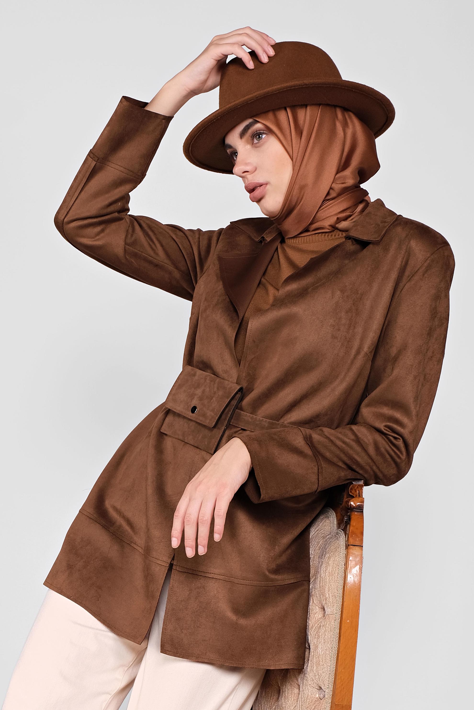 Tesettür giyim KAHVE SÜET CEKET 41261 