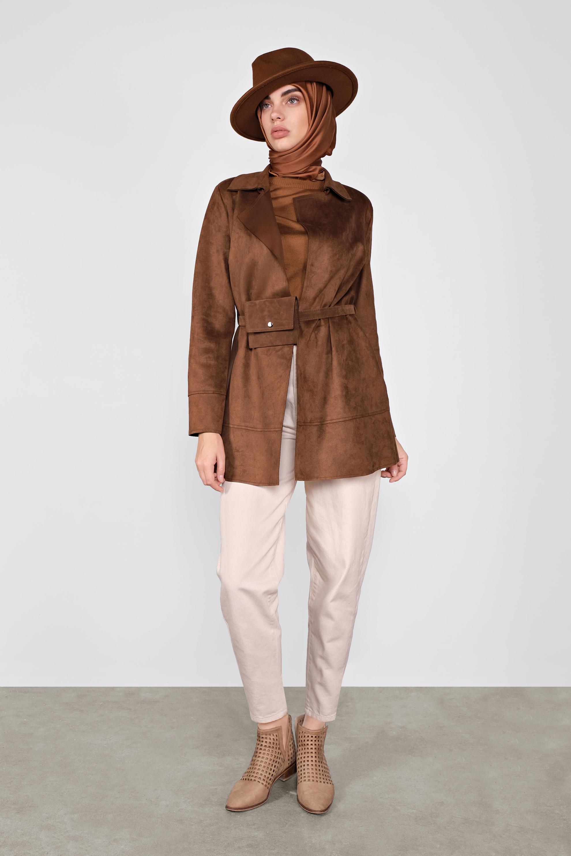 Tesettür giyim KAHVE SÜET CEKET 41261 