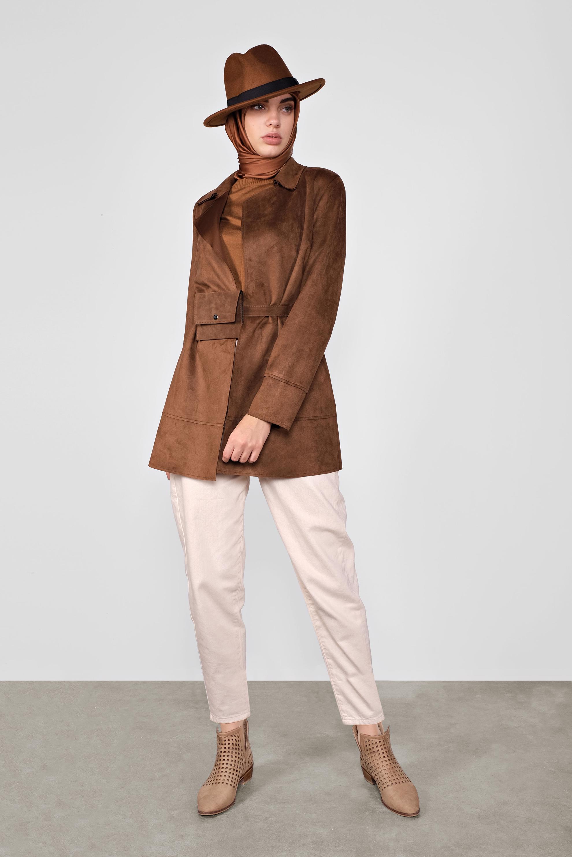 Tesettür giyim KAHVE SÜET CEKET 41261 