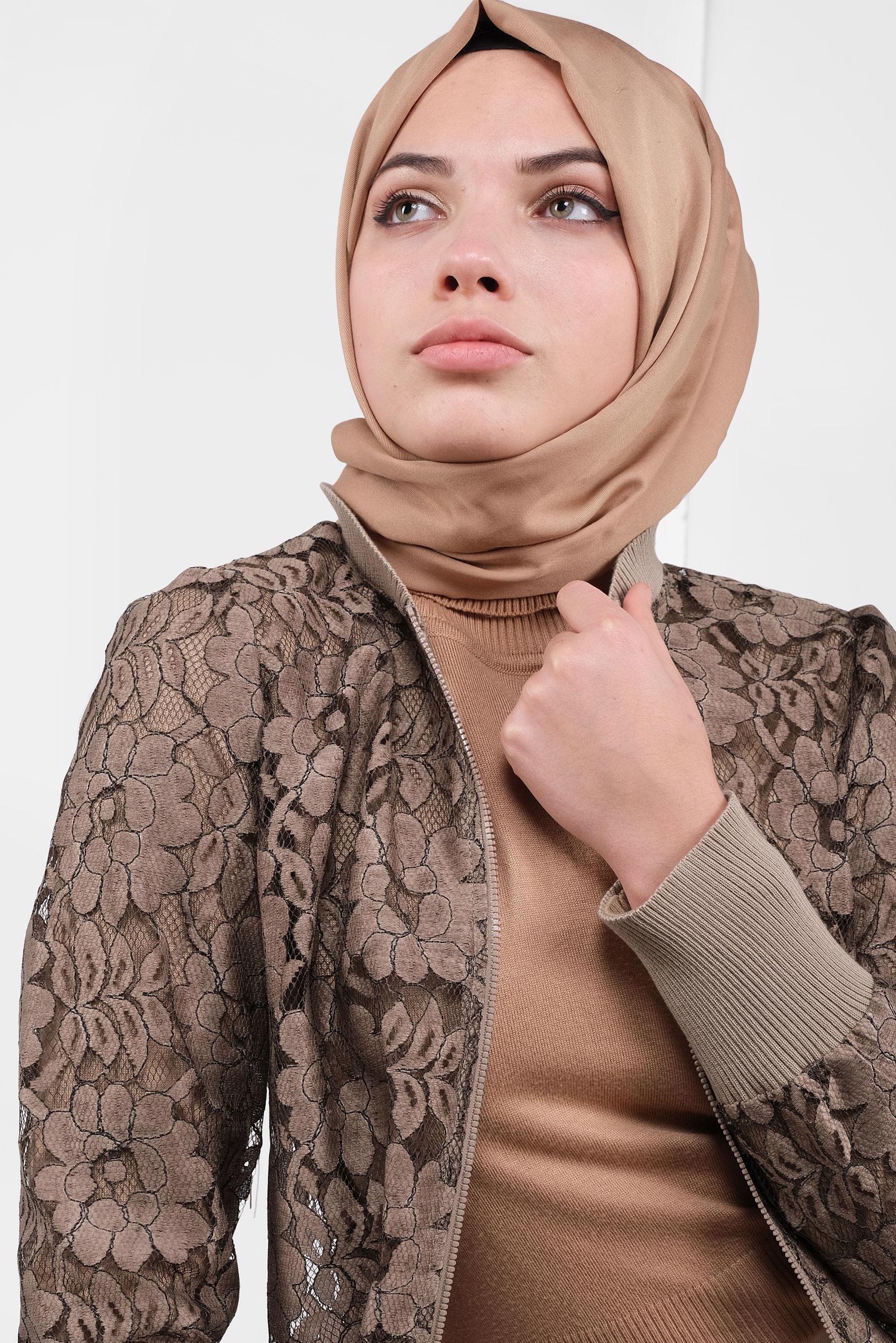 Tesettür giyim KAHVE ÇİÇEK DESENLİ DANTEL CEKET 41281 