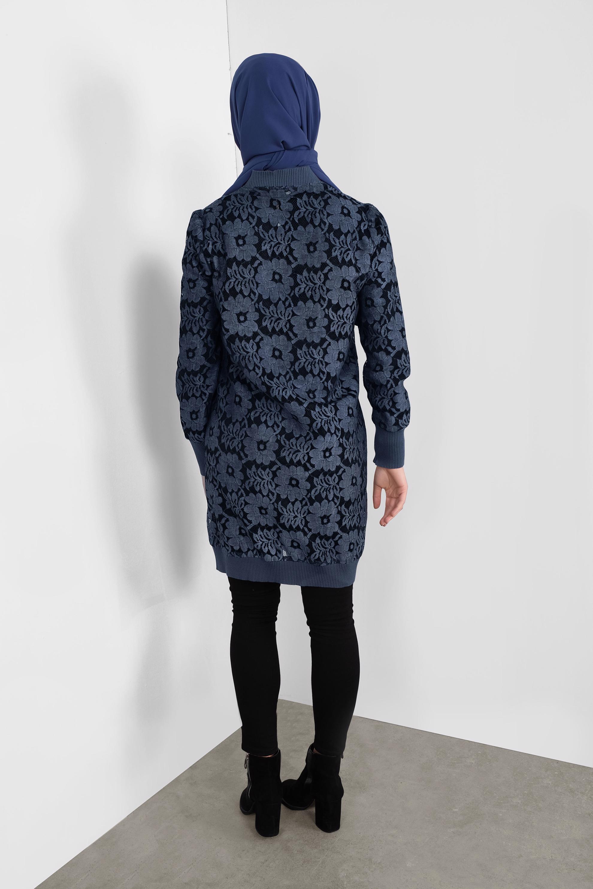 Tesettür giyim LACİVERT ÇİÇEK DESENLİ DANTEL CEKET 41281 