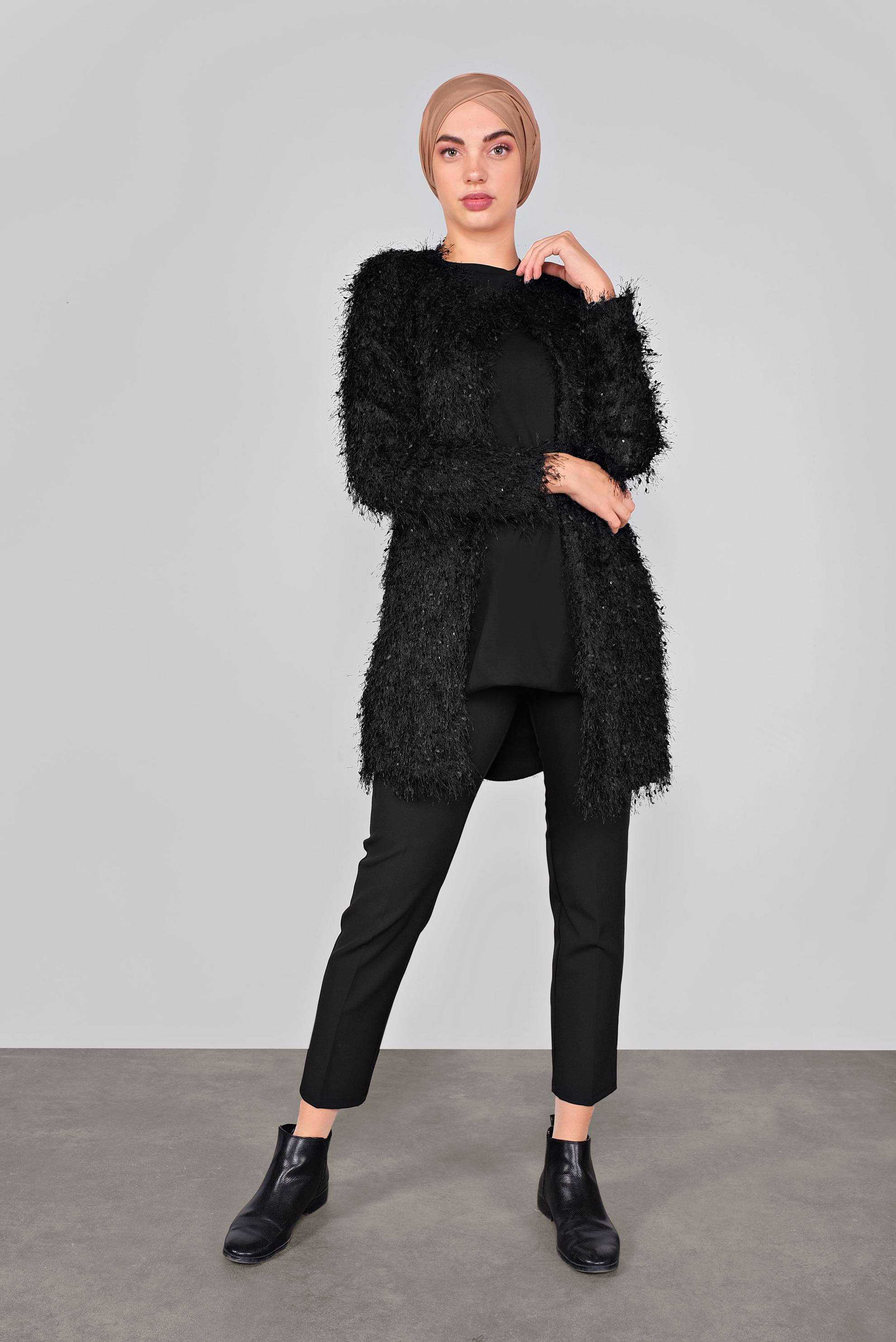 Tesettür giyim SİYAH SAÇAKLI CEKET 41299 