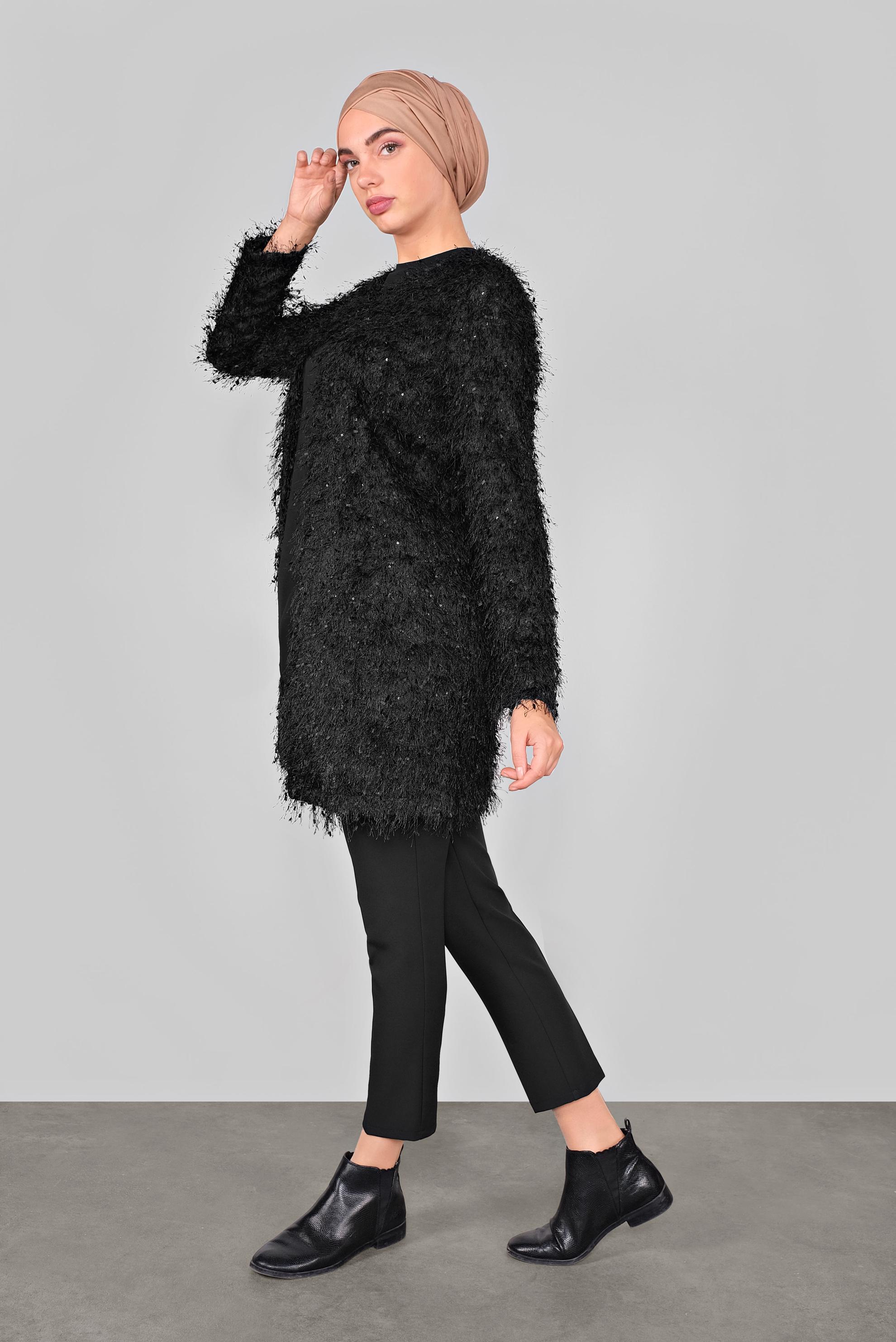 Tesettür giyim SİYAH SAÇAKLI CEKET 41299 