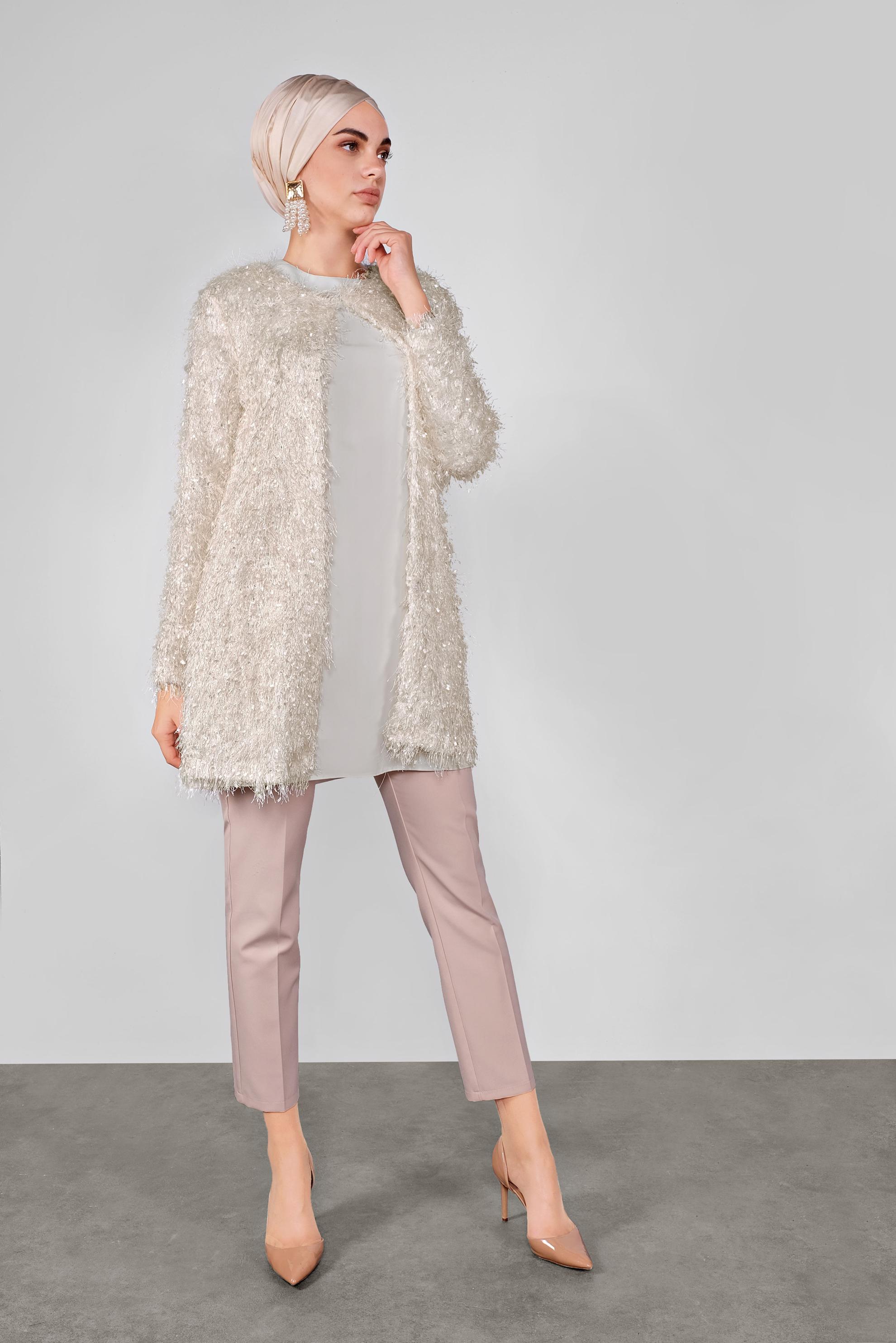 Tesettür giyim BEYAZ SAÇAKLI CEKET 41299 