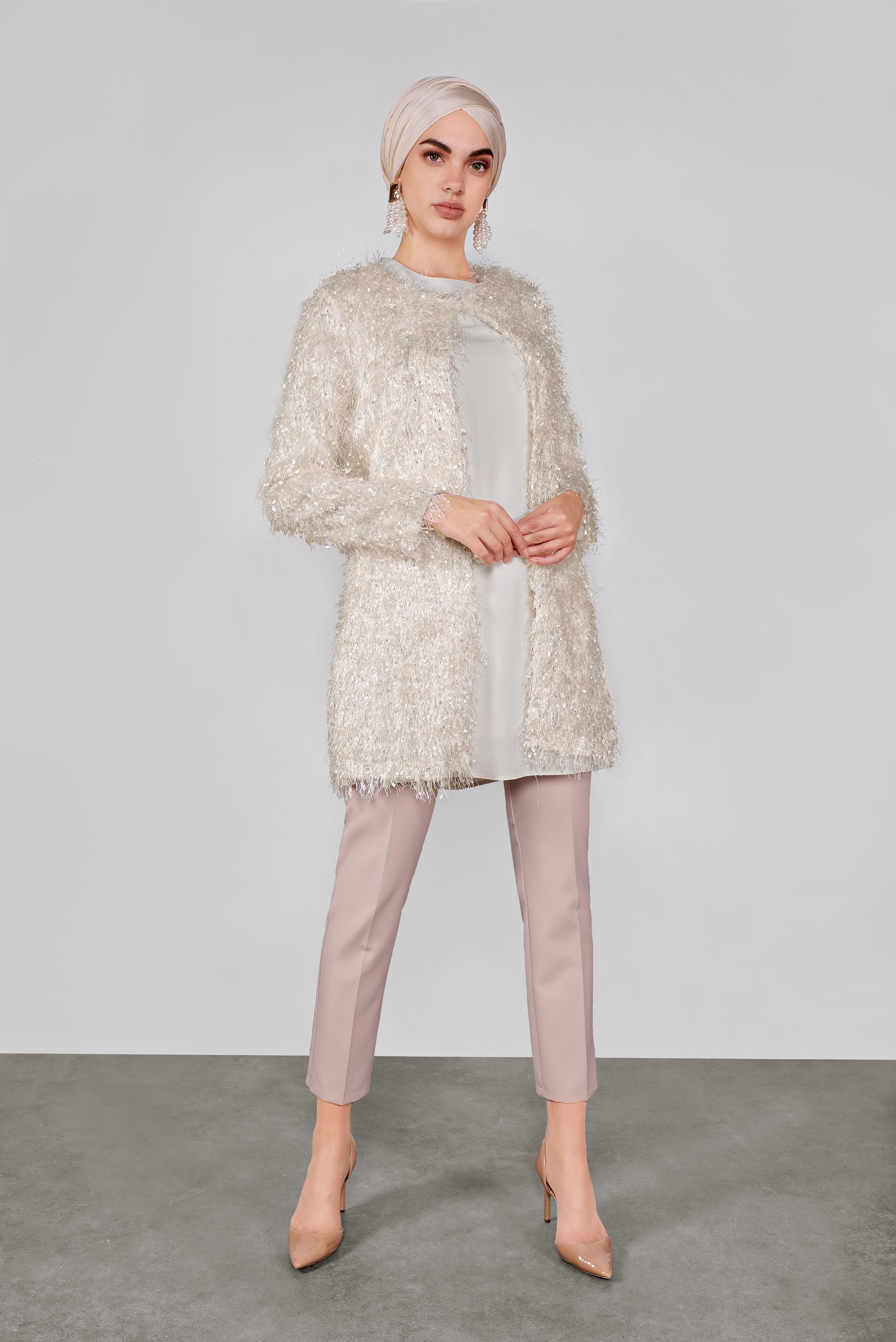 Tesettür giyim BEYAZ SAÇAKLI CEKET 41299 