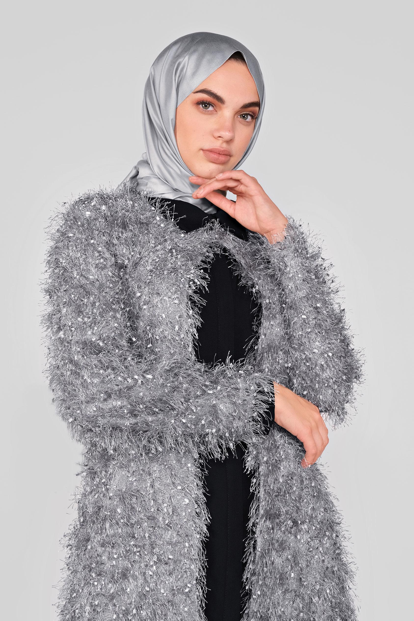 Tesettür giyim GRİ SAÇAKLI CEKET 41299 