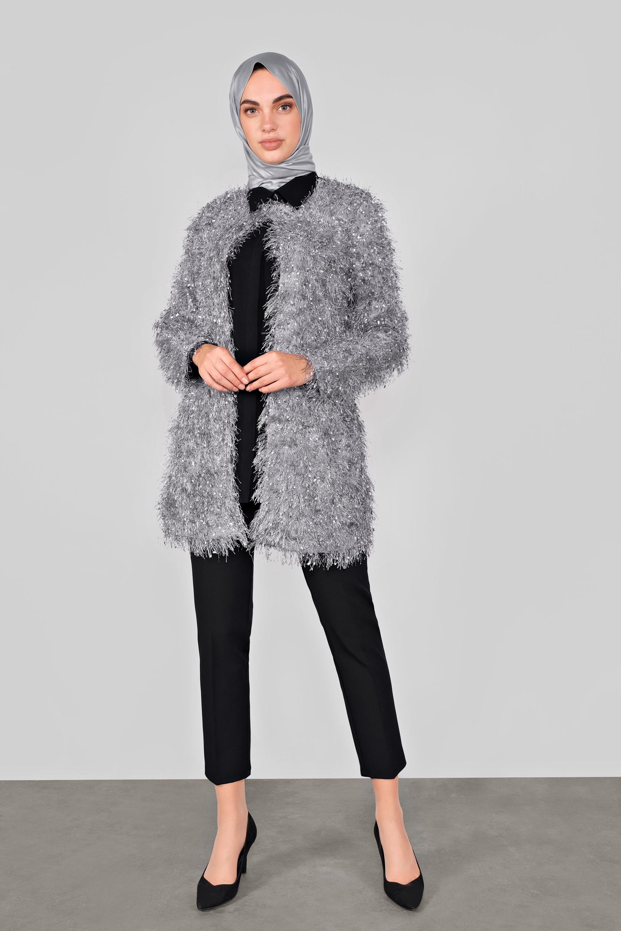 Tesettür giyim GRİ SAÇAKLI CEKET 41299 