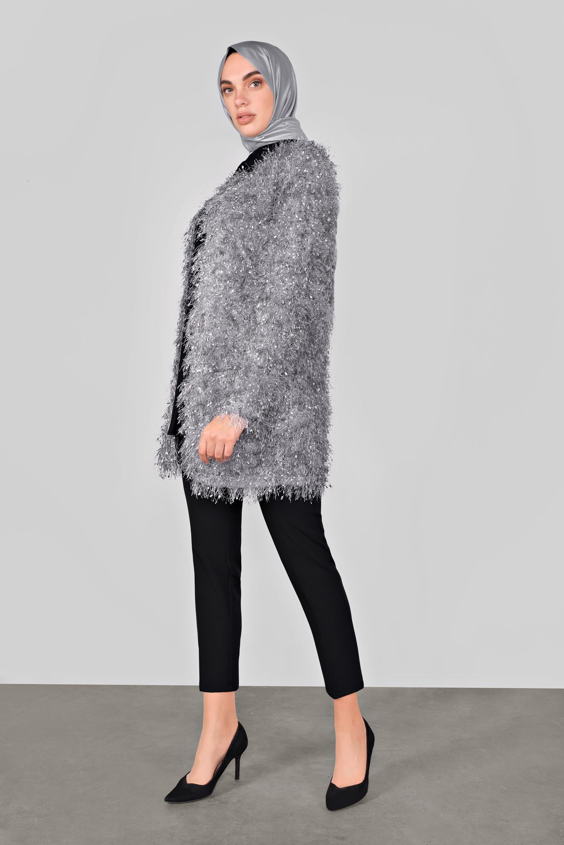 Tesettür giyim GRİ SAÇAKLI CEKET 41299 