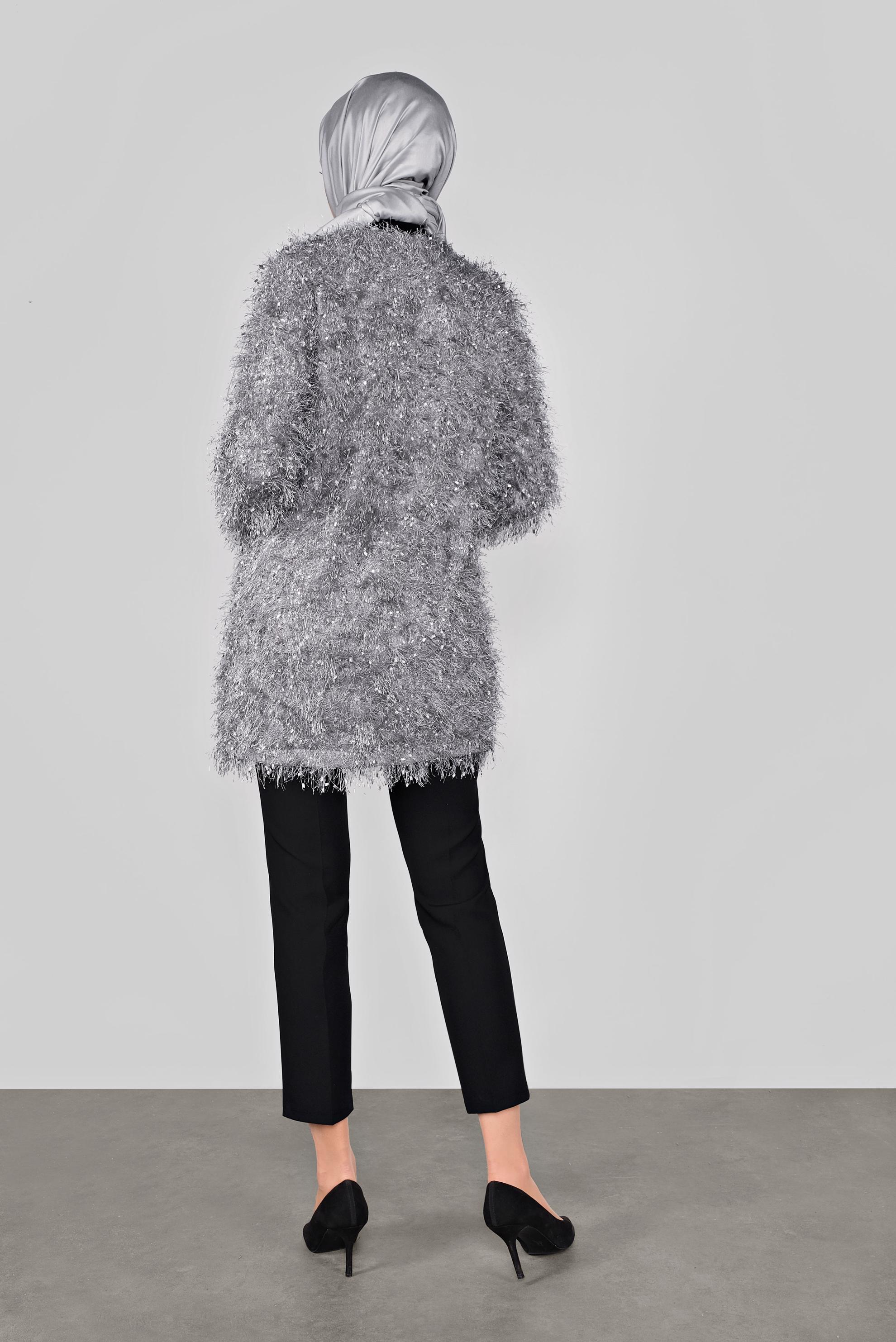 Tesettür giyim GRİ SAÇAKLI CEKET 41299 