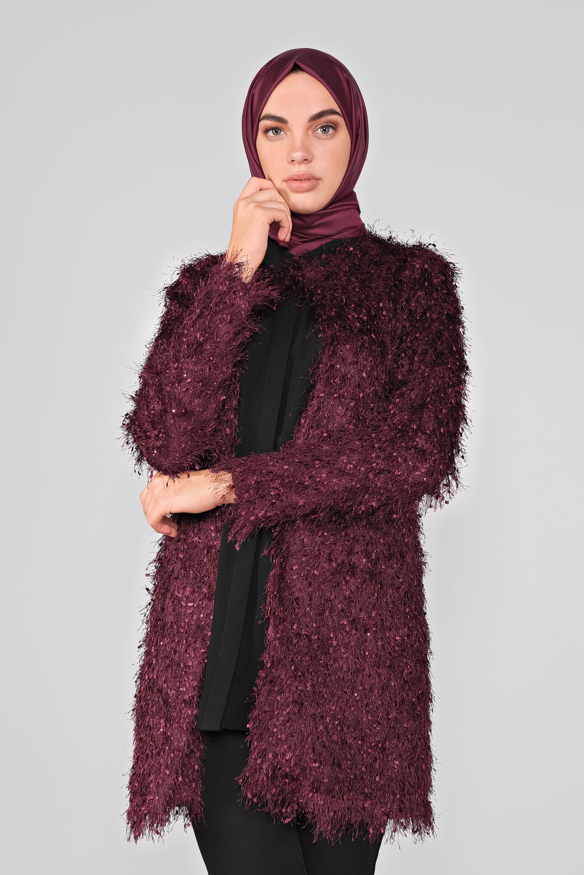 Tesettür giyim MÜRDÜM SAÇAKLI CEKET 41299 