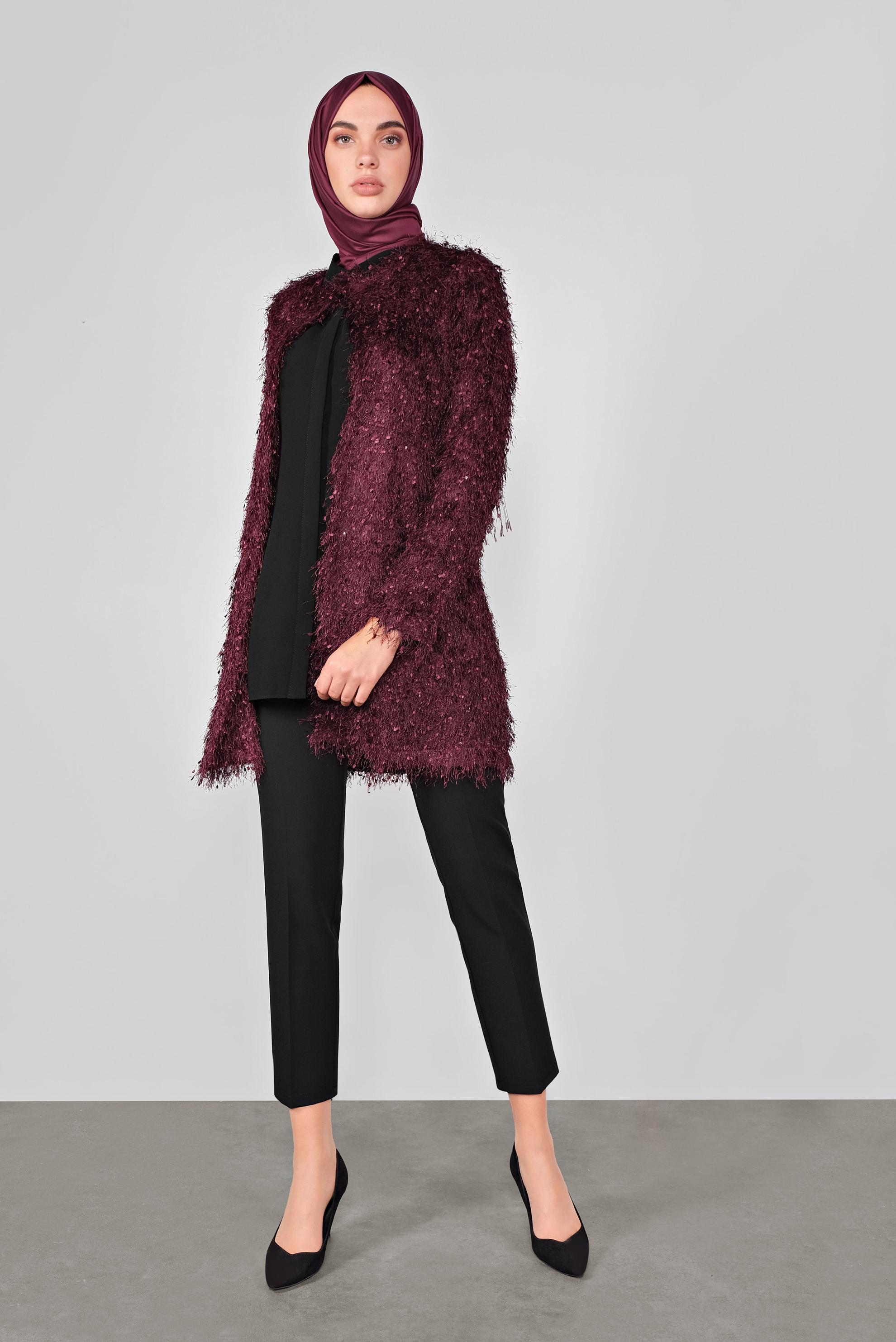 Tesettür giyim MÜRDÜM SAÇAKLI CEKET 41299 