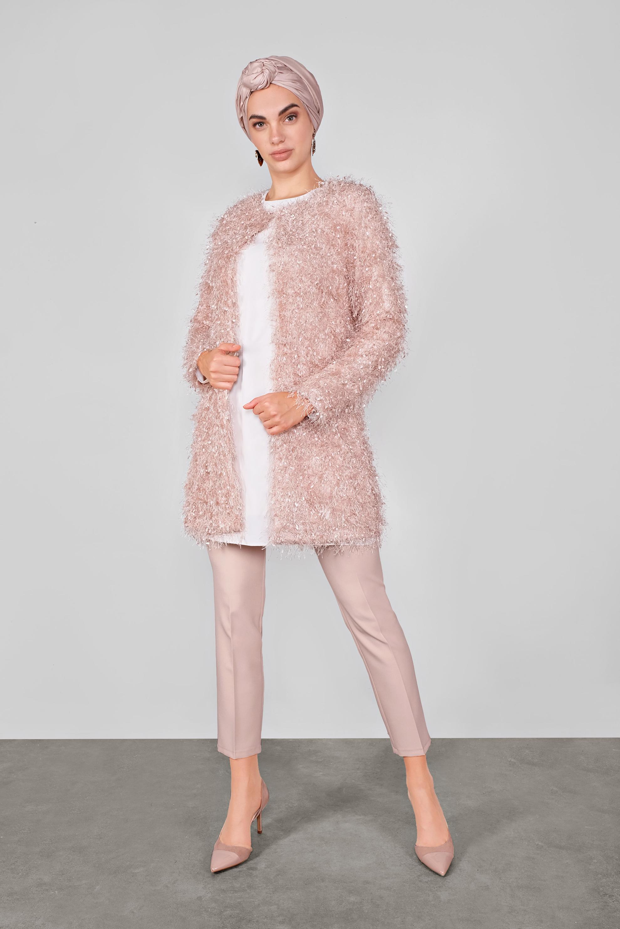 Tesettür giyim PUDRA SAÇAKLI CEKET 41299 