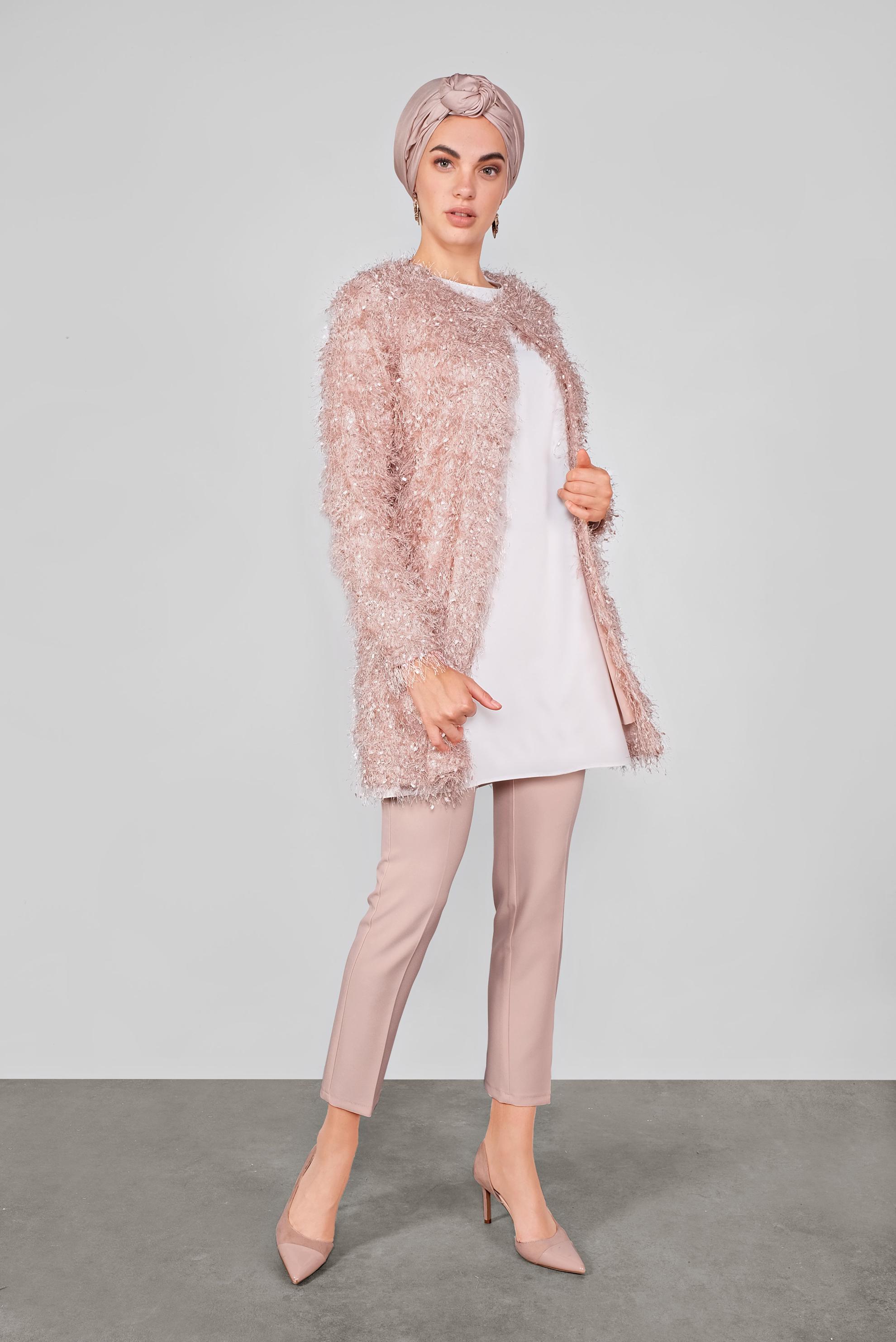 Tesettür giyim PUDRA SAÇAKLI CEKET 41299 