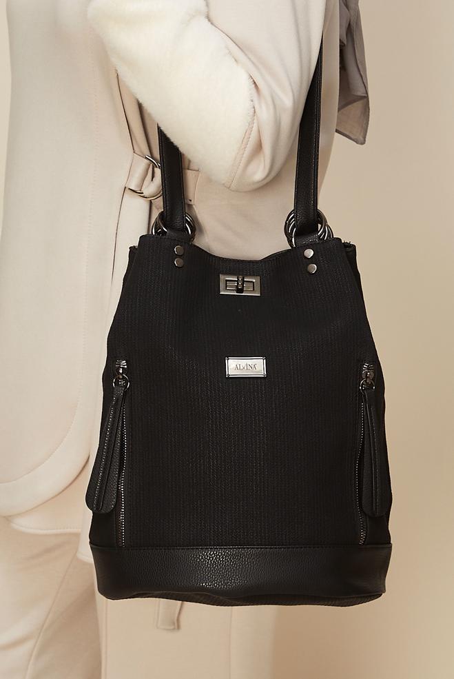 Hijab clothing BLACK ALVINA FAUX-LEATHER BACKPACK 9012 - ALVİNA
