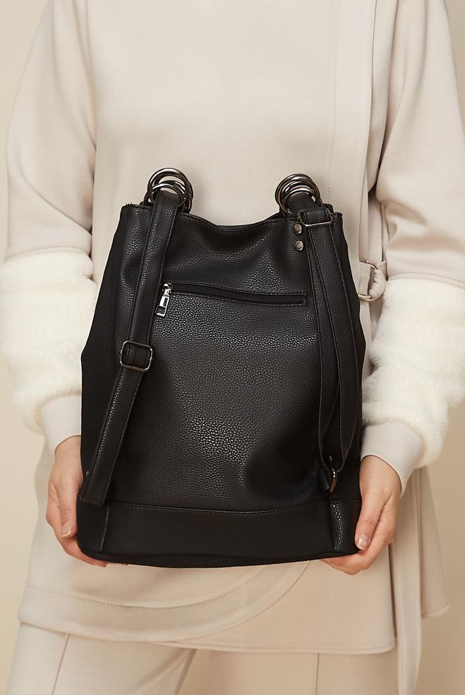 Hijab clothing BLACK ALVINA FAUX-LEATHER BACKPACK 9012 - ALVİNA