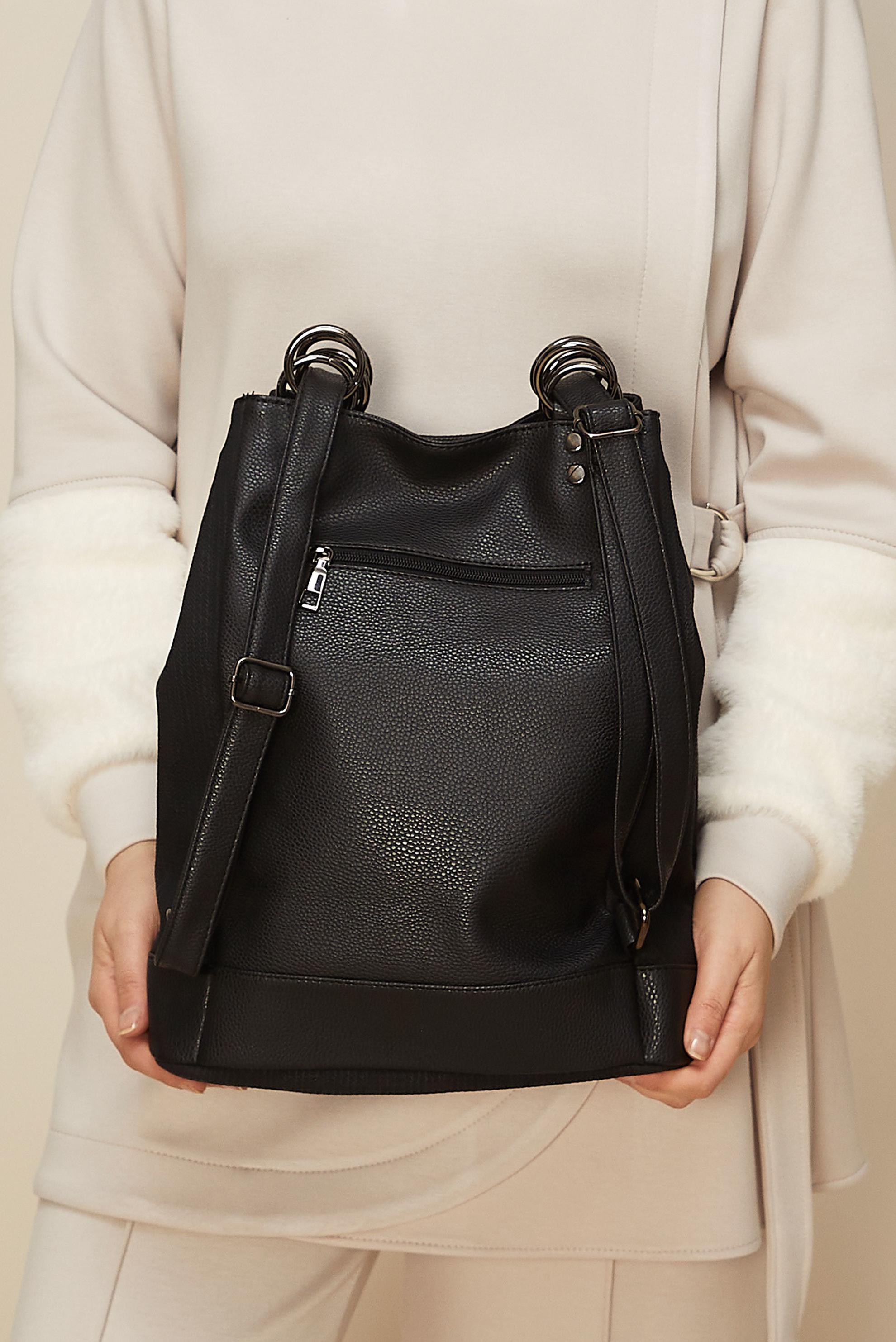 Hijab clothing BLACK ALVINA FAUX-LEATHER BACKPACK 9012