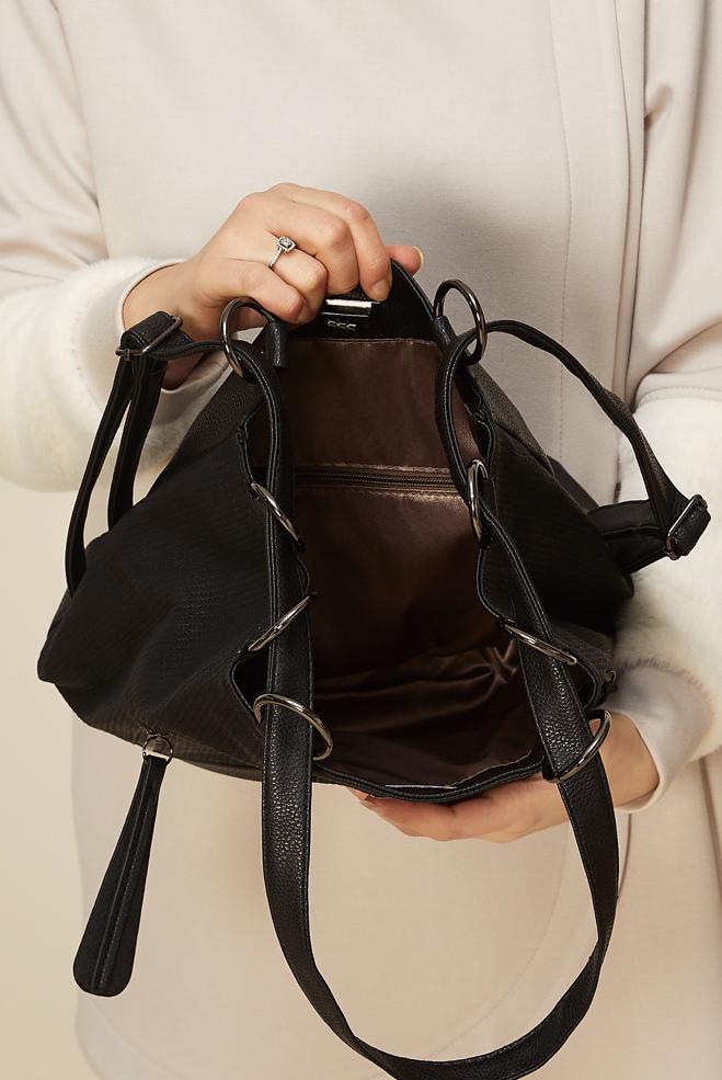 Hijab clothing BLACK ALVINA FAUX-LEATHER BACKPACK 9012 - ALVİNA