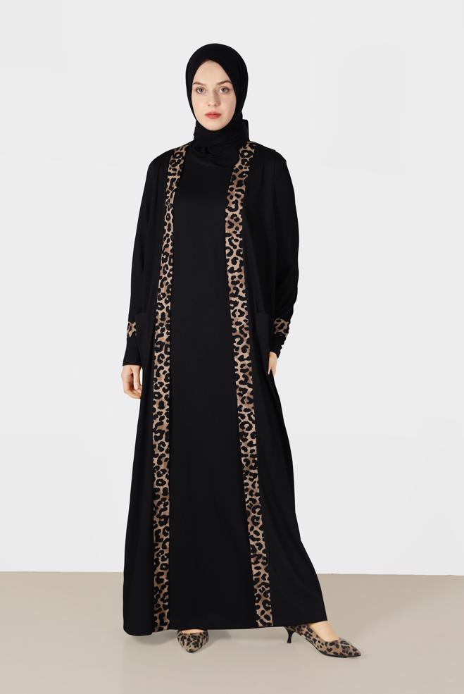 Hijab clothing BLACK LEOPARD PATTERN 2-PIECE SKIRTED SUIT 20017  - ALVİNA