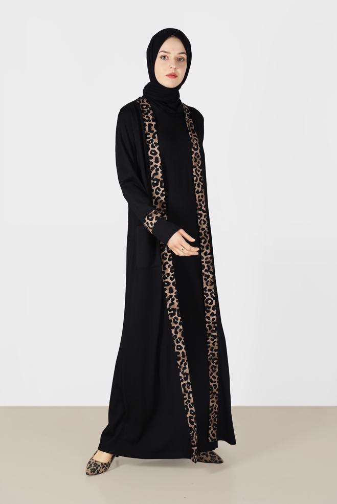 Hijab clothing BLACK LEOPARD PATTERN 2-PIECE SKIRTED SUIT 20017  - ALVİNA