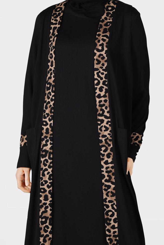 Hijab clothing BLACK LEOPARD PATTERN 2-PIECE SKIRTED SUIT 20017  - ALVİNA