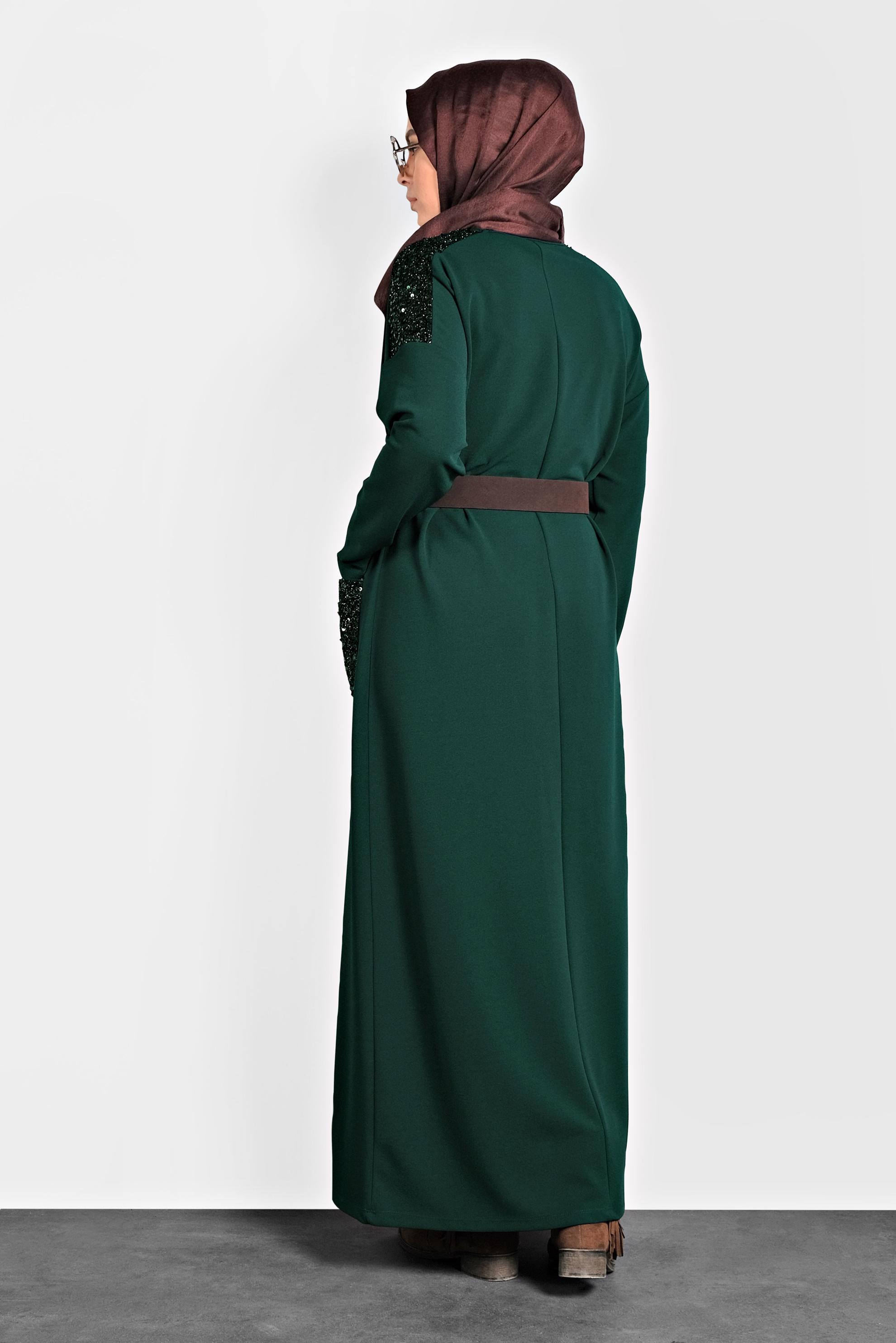 Hijab clothing GREEN SEQUINNED VOLUMINOUS CUT DRESS 20018 